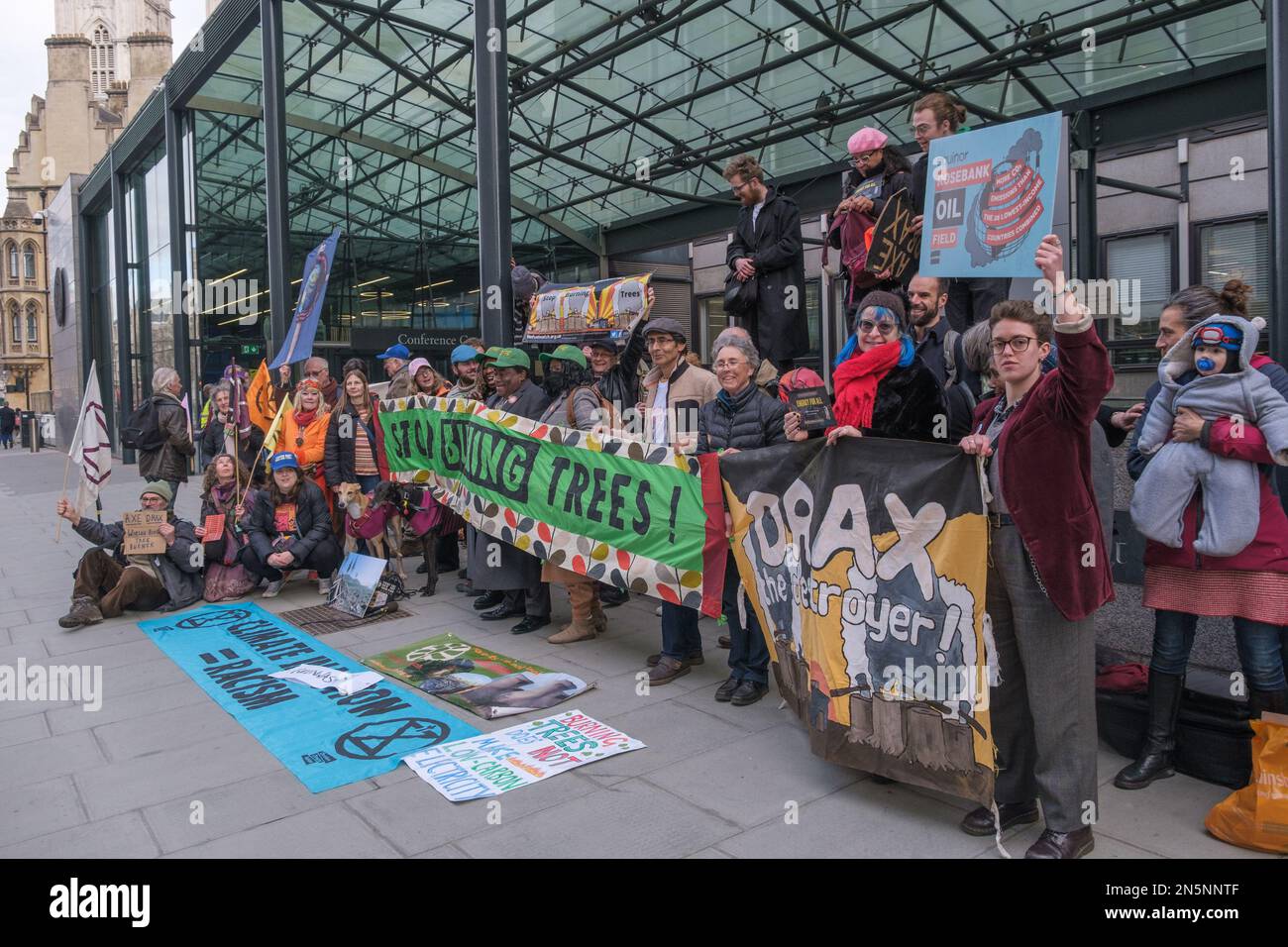 London, UK. 9 Feb 2023. The Stop Burning Trees Coalition, Biofuelwatch ...