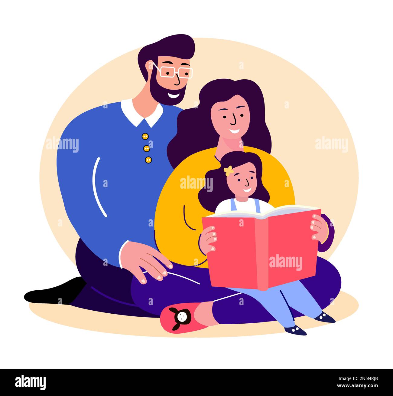 Happy Smiling Family.Father,Mother and Daughter Reading Book Together