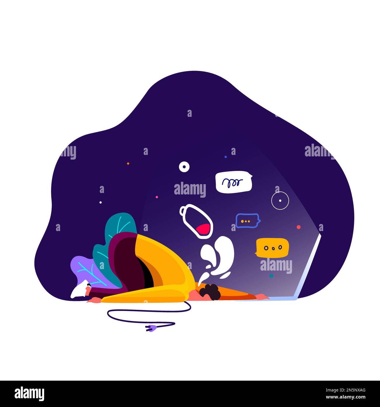 Tired man fell on the floor laid his Exhausted head in front of laptop