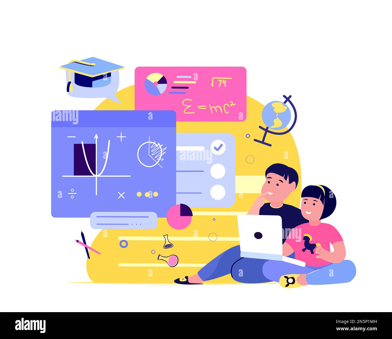 Remote Education.Online Digital Lesson Tutorial Education for Children.Schooling Website Knowledge for Pupil on Video Laptop.Clever Student Study.Home Stock Photo