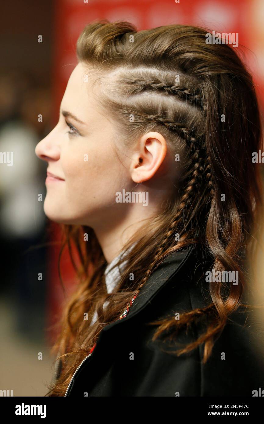 Cast member Kristen Stewart is interviewed as braids are seen in