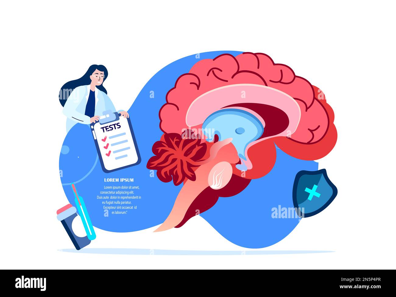 Doctor Neurosurgeon,Neurologist Scientist Examine Brain.Digital Treatment Benign Tumour.Magnetic Resonance Imaging.Research Trial.Clinical Investigati Stock Photo