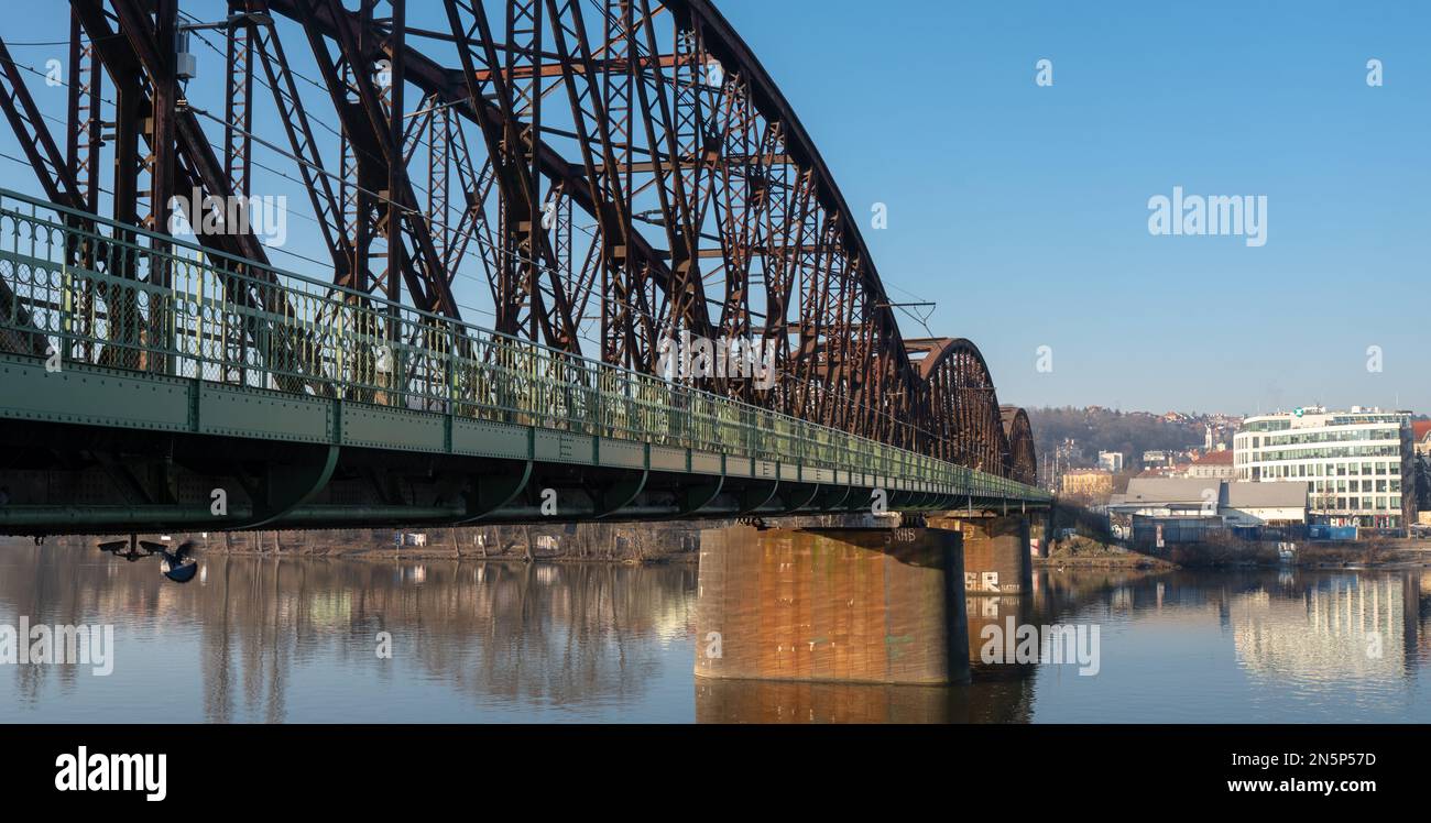 Historic Vyšehrad railway bridge, a 1901 lattice girder steel