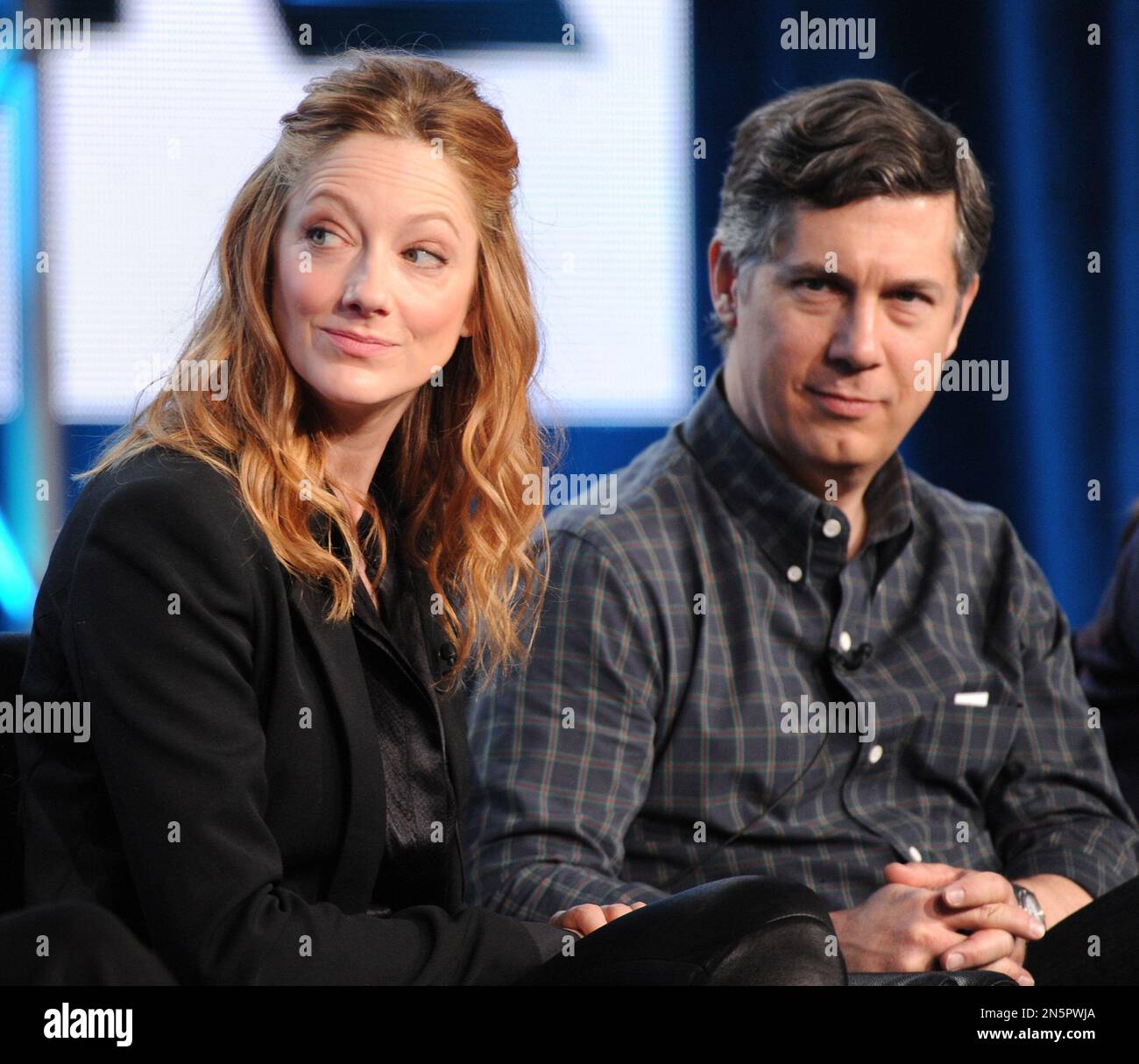 From left, cast members Judy Greer and Chris Parnell participate in the ...
