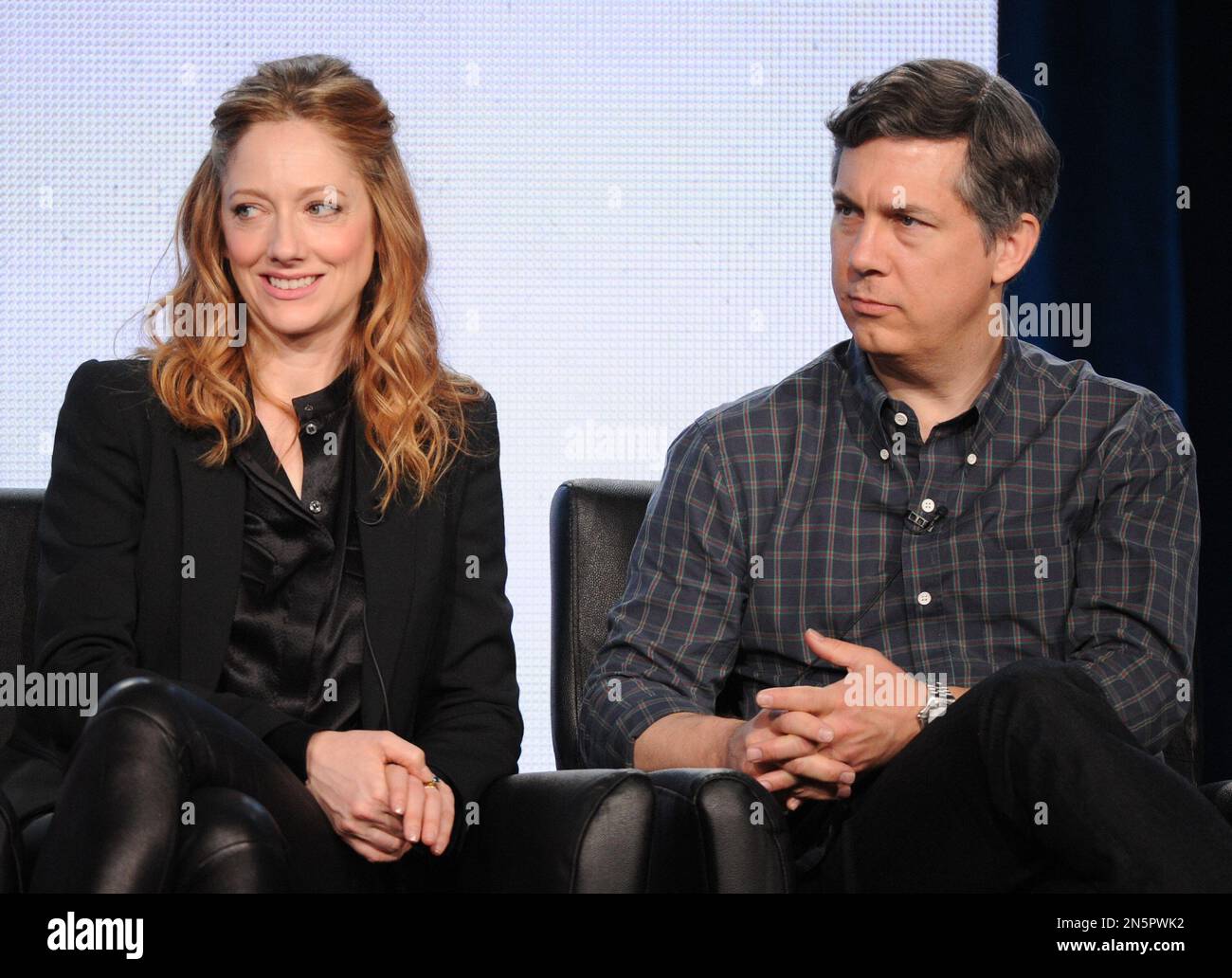 From left, cast members Judy Greer and Chris Parnell participate in the ...