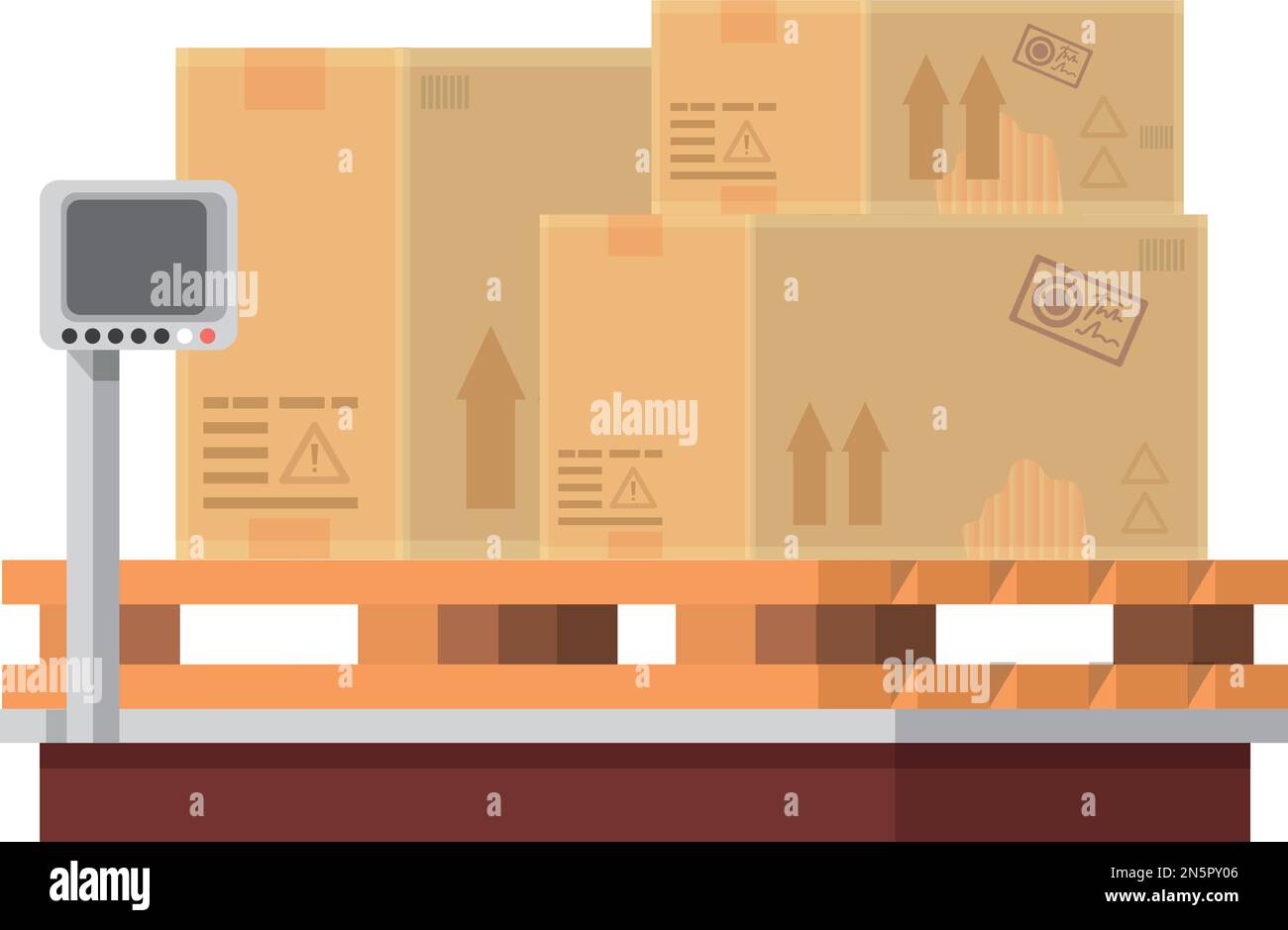 Cargo boxes weight measurement. Warehouse shipping service Stock Vector