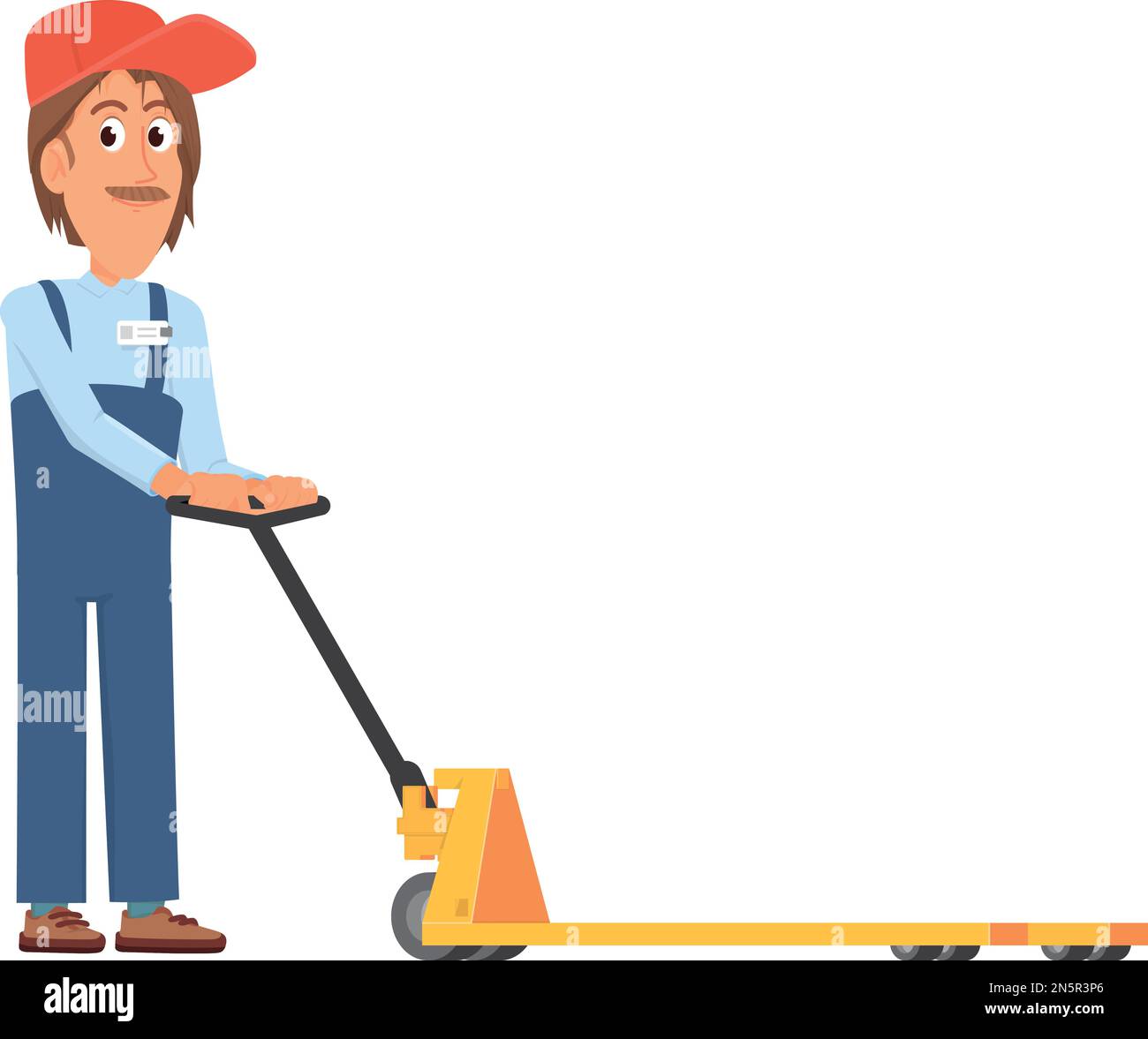 Warehouse worker push empty cargo cart. Logistics icon Stock Vector