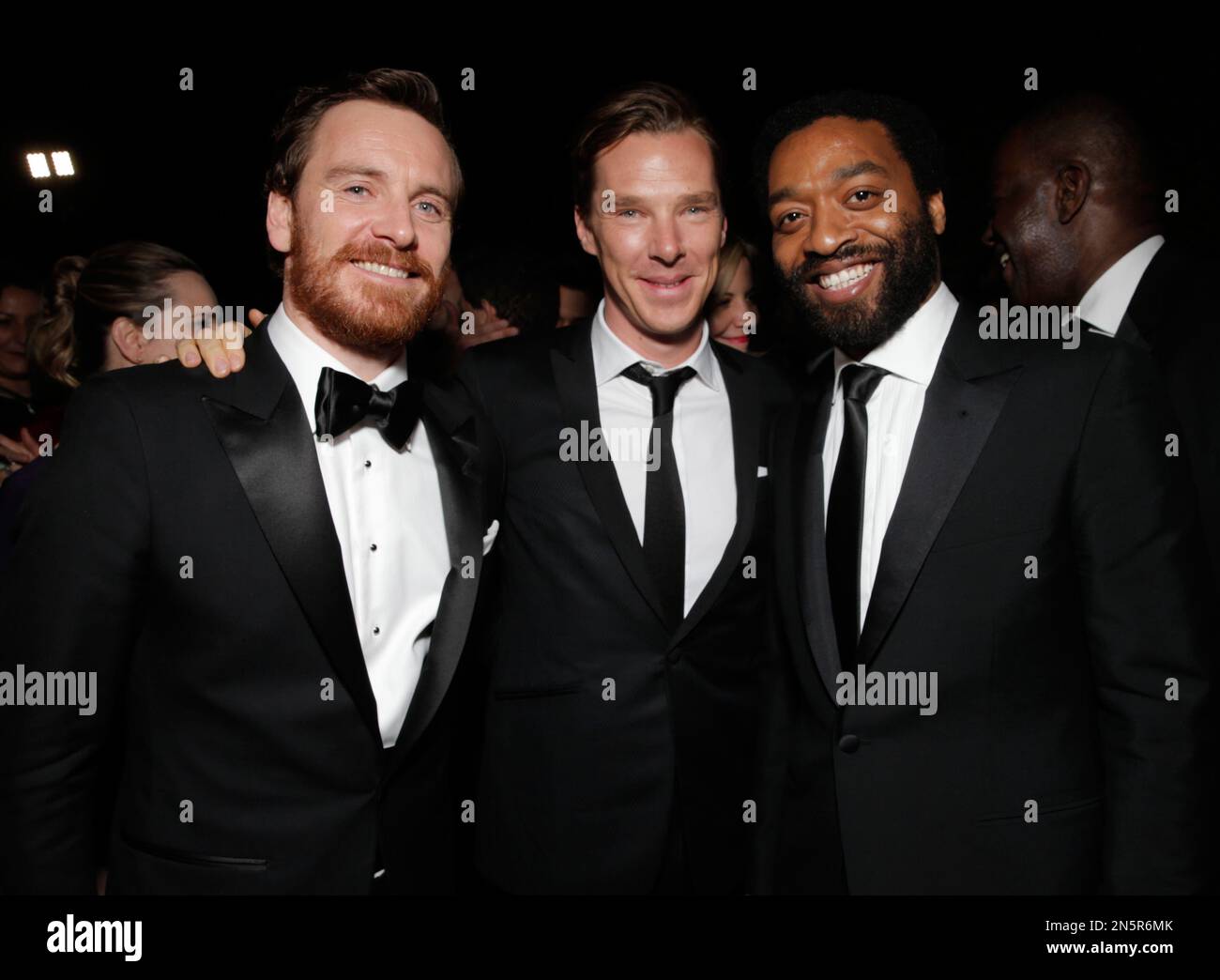 From left, Michael Fassbender, Benedict Cumberbatch, and Steve McQueen  winner of Best Motion Picture - Drama for '12 Years a Slave,' attend the  FOX after party for the 71st Annual Golden Globes, image size:1300x1044