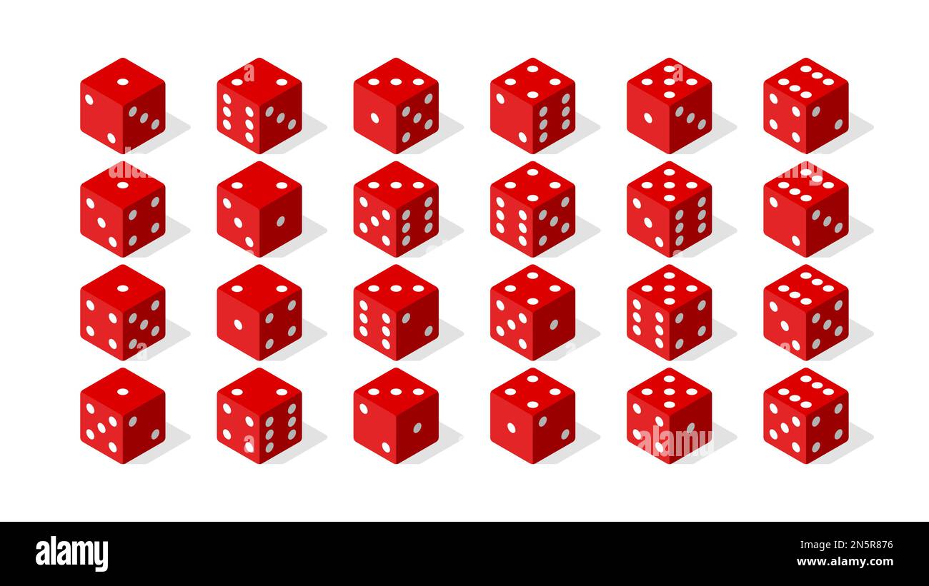 Set of isometric dice from all sides in red color. Vector Stock Vector