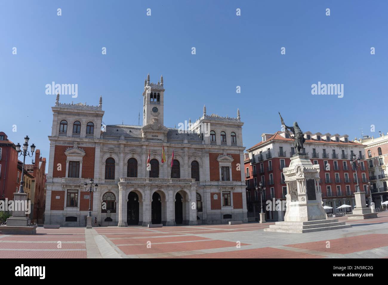 The large and spacious town hall in Valladolid main square with blue ...