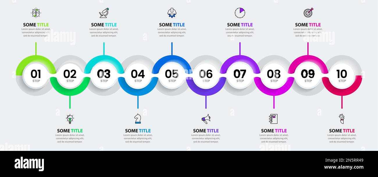 Infographic template with icons and 10 options or steps. Can be used for workflow layout, diagram, banner, webdesign. Vector illustration Stock Vector