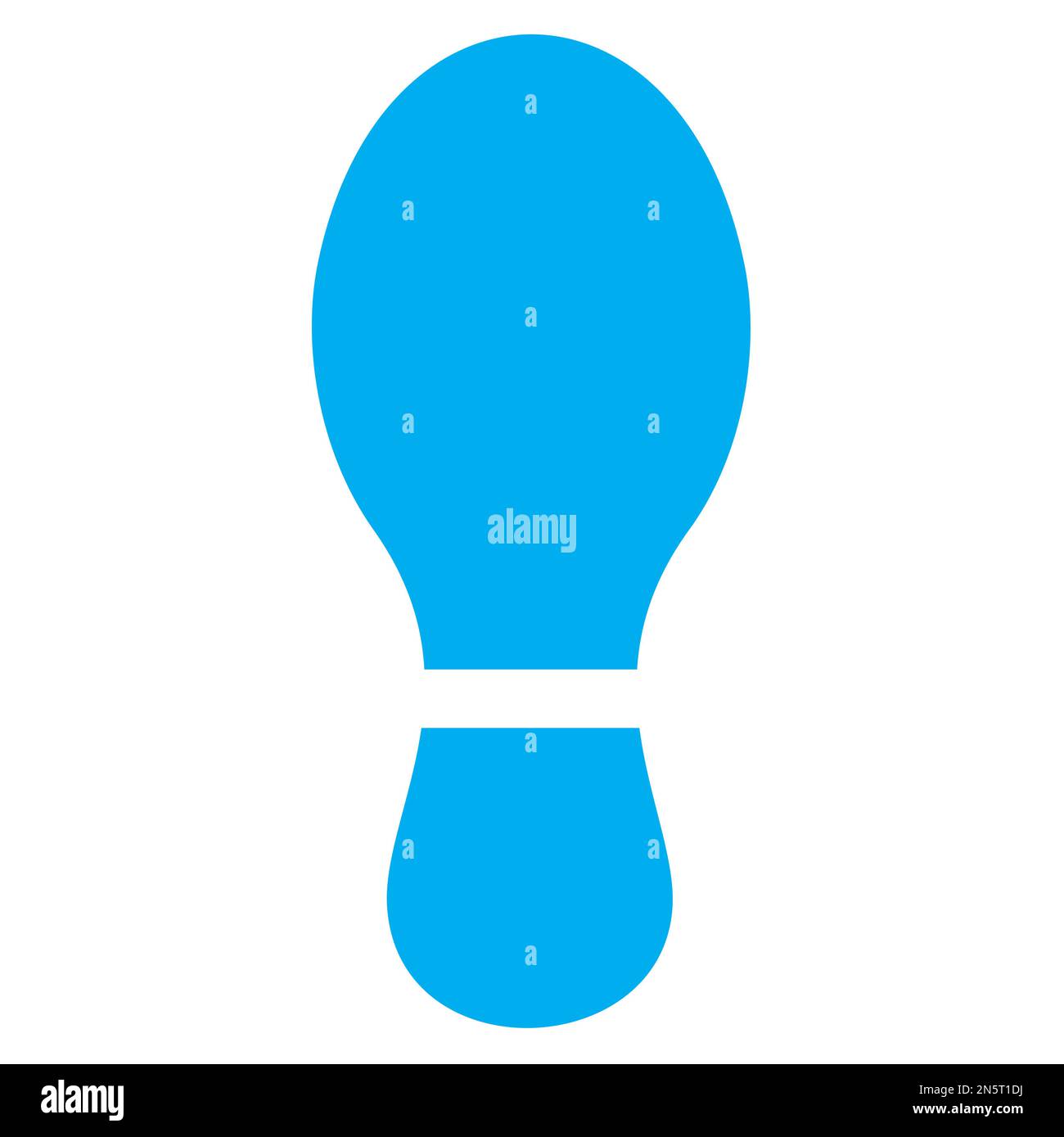 Blue and white vector graphic of a map symbol for walk or trail. It consists of a blue silhouette of a walking boot footprint Stock Vector