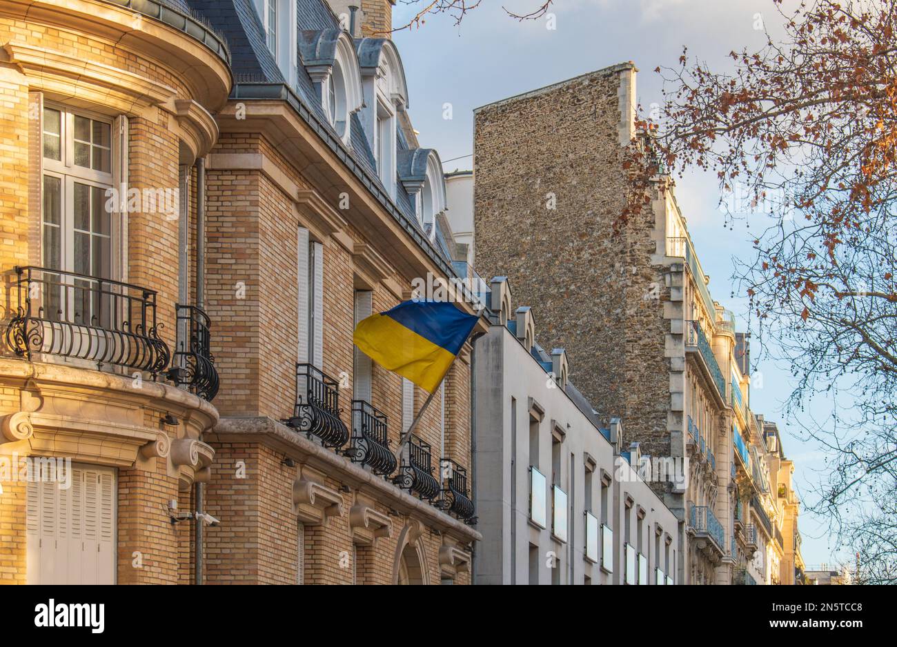 Paris, France - 02 04 2023 : the facade of the Ukrainian embassy in Paris Stock Photo