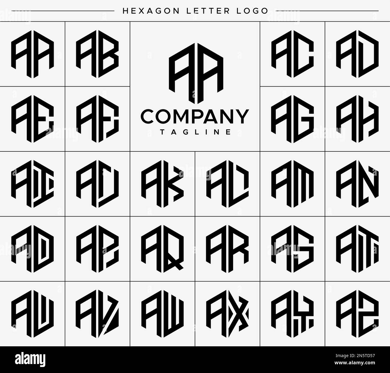 Modern hexagon A letter logo design vector set. Hexagonal AA A logo graphic. Stock Vector