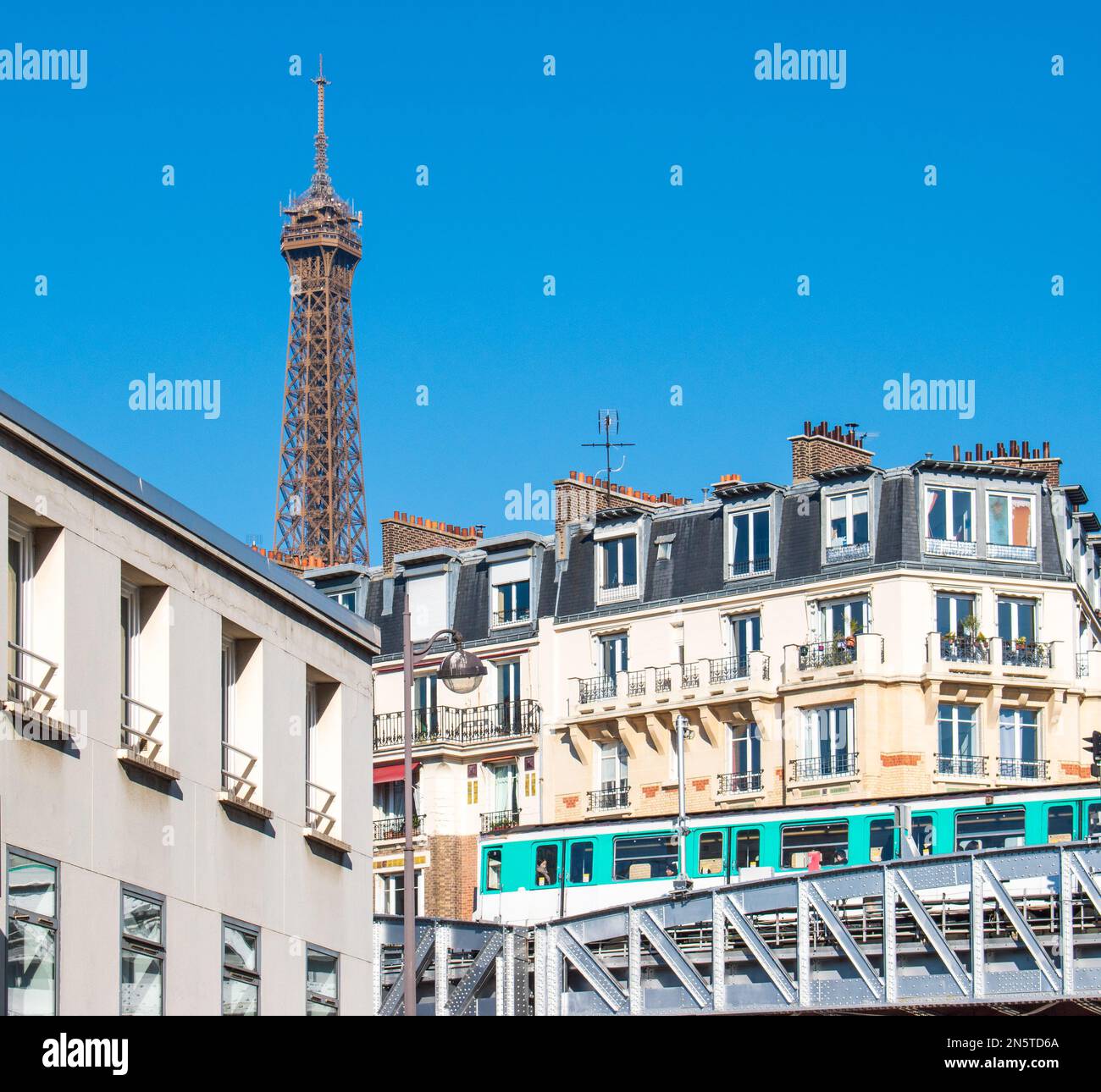 The Eiffel tower and the aerial metro in Paris (France Stock Photo Alamy