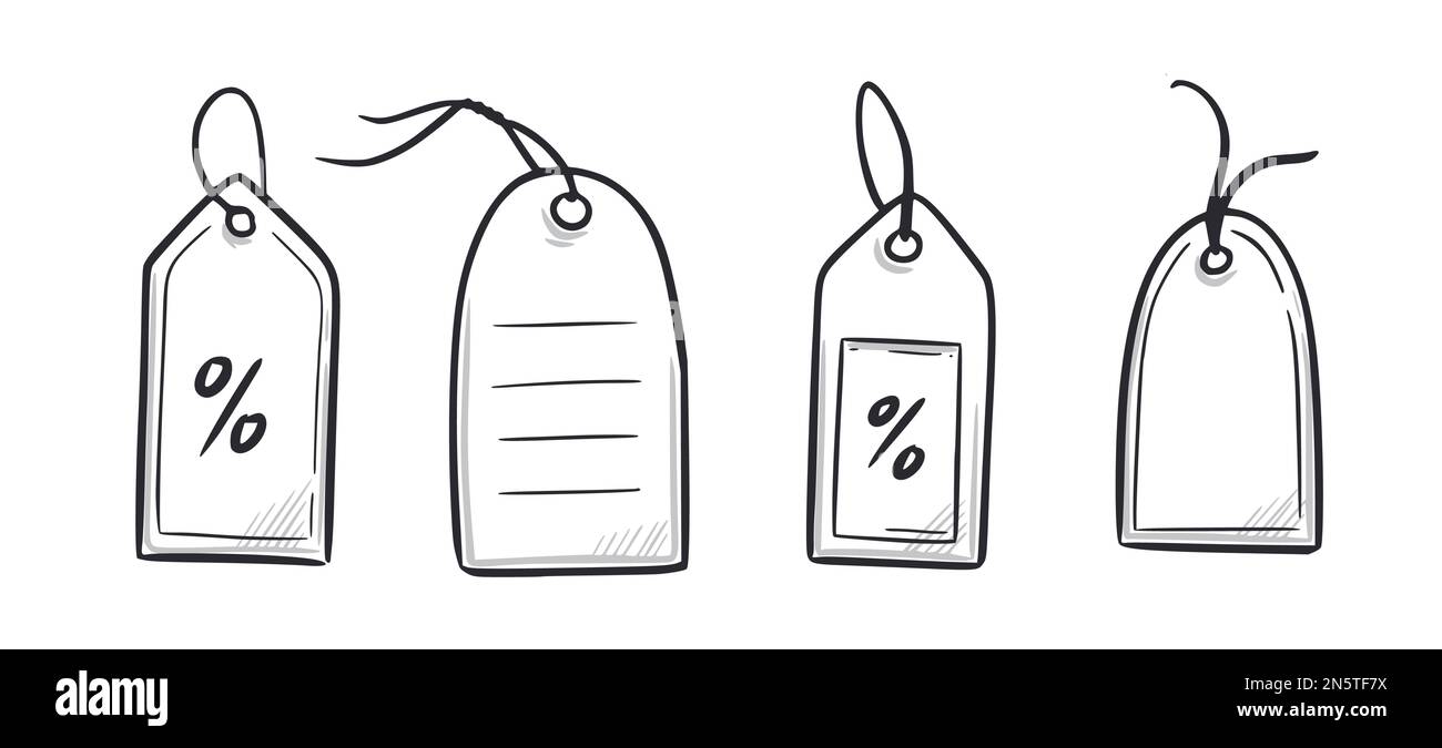 Price tag, gift label doodle element set. Price tag ribbon, discount