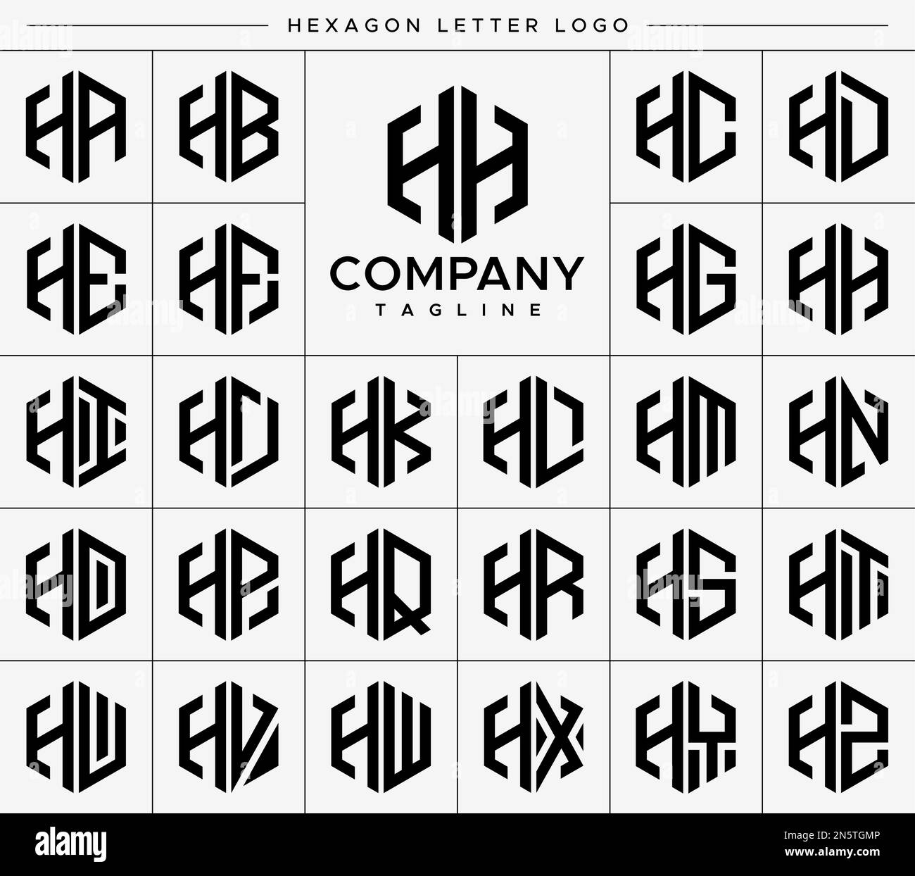 Modern hexagon H letter logo design vector set. Hexagonal HH H logo graphic. Stock Vector