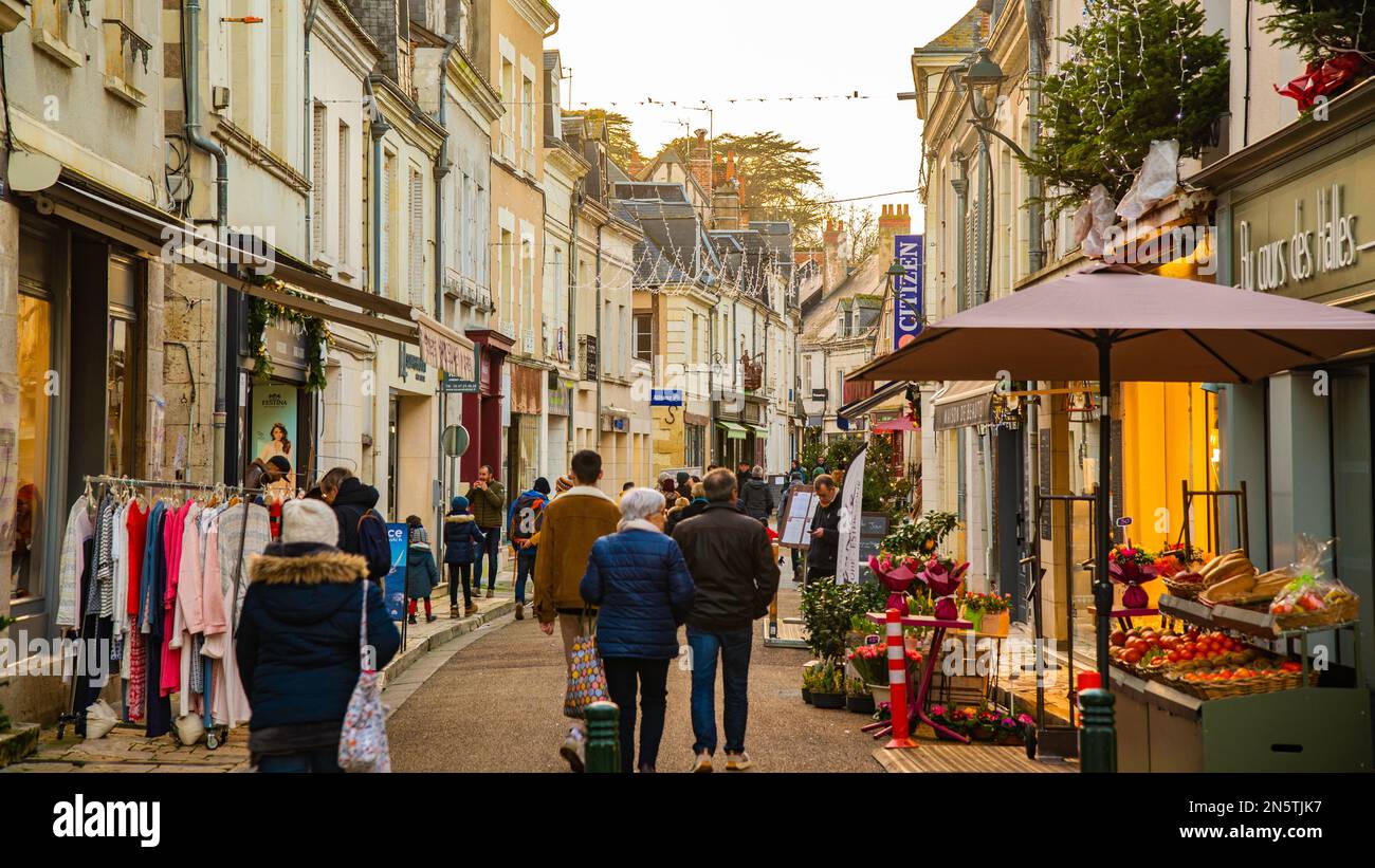 Amboise, France Dec. 30 2022 Street view of old town Amboise in