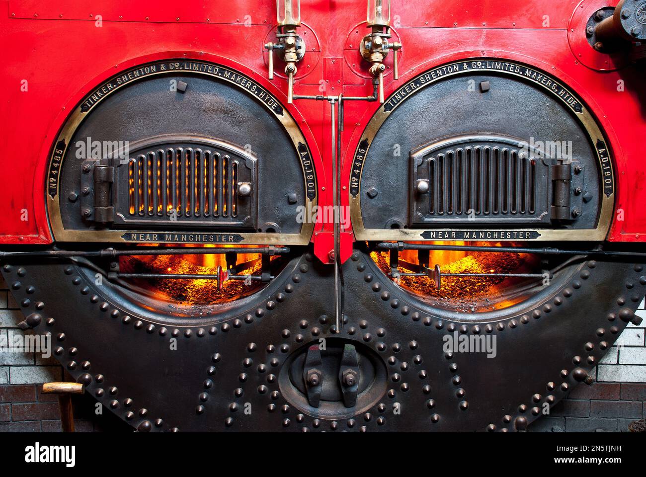 Two Lancashire boilers at Queen Street Mill, both made by Tinker, Shenton & Co Ltd. of Hyde near Manchester. Stock Photo