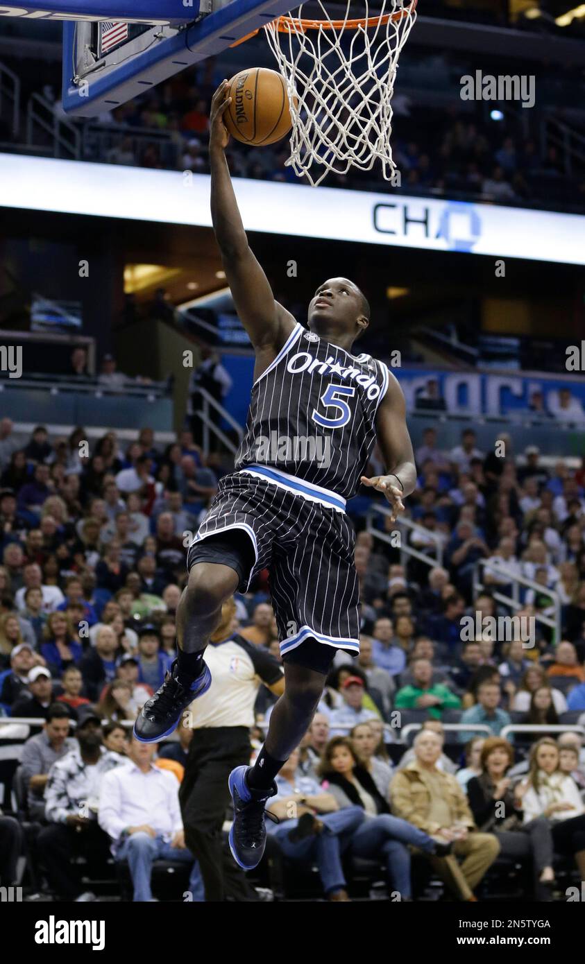 Orlando Magic's Victor Oladipo makes an uncontested shot against the