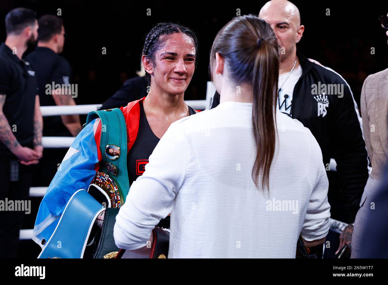 NEW YORK, NY - FEBRUARY 04: Amanda Serrano faces off against Katie ...