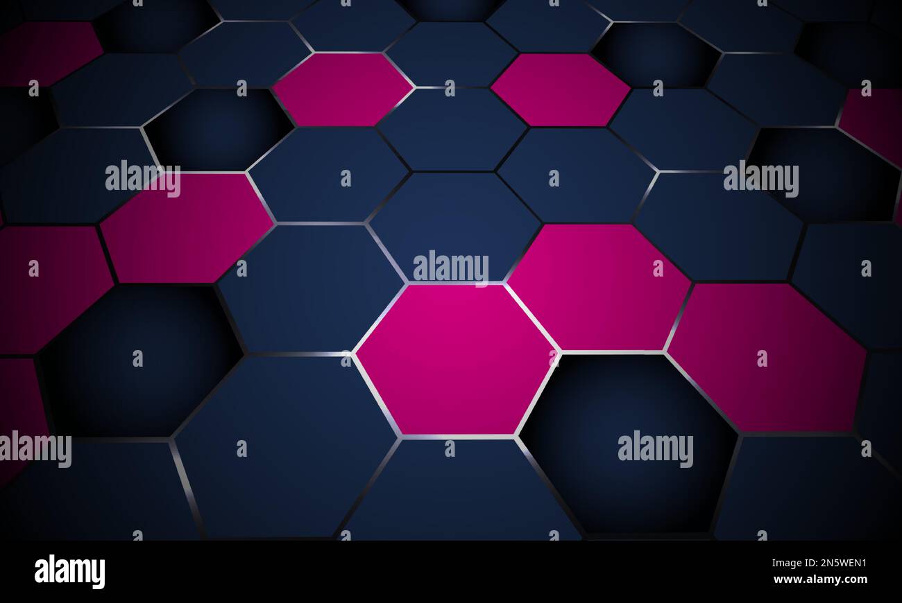 Dark blue and pink hexagonal abstract technology background. Vector ...