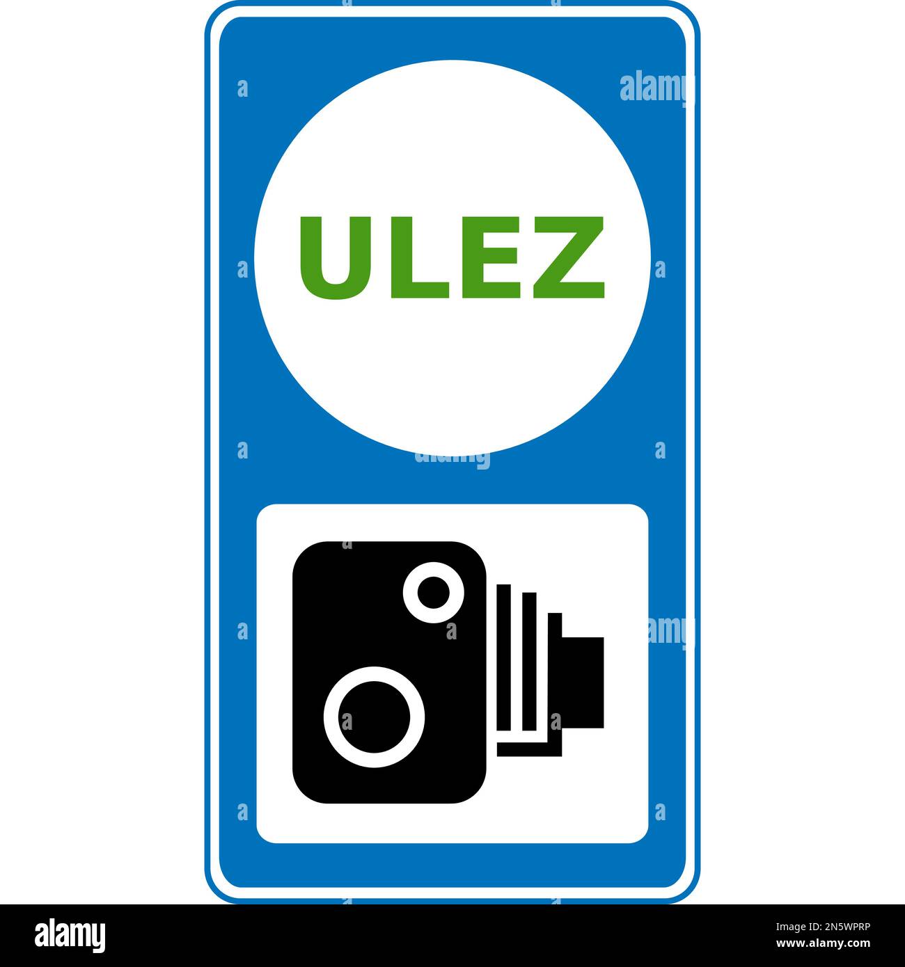 Vector graphic road sign for the ULEZ (Ultra low emission zone) and a radar camera to enforce the charging Stock Vector