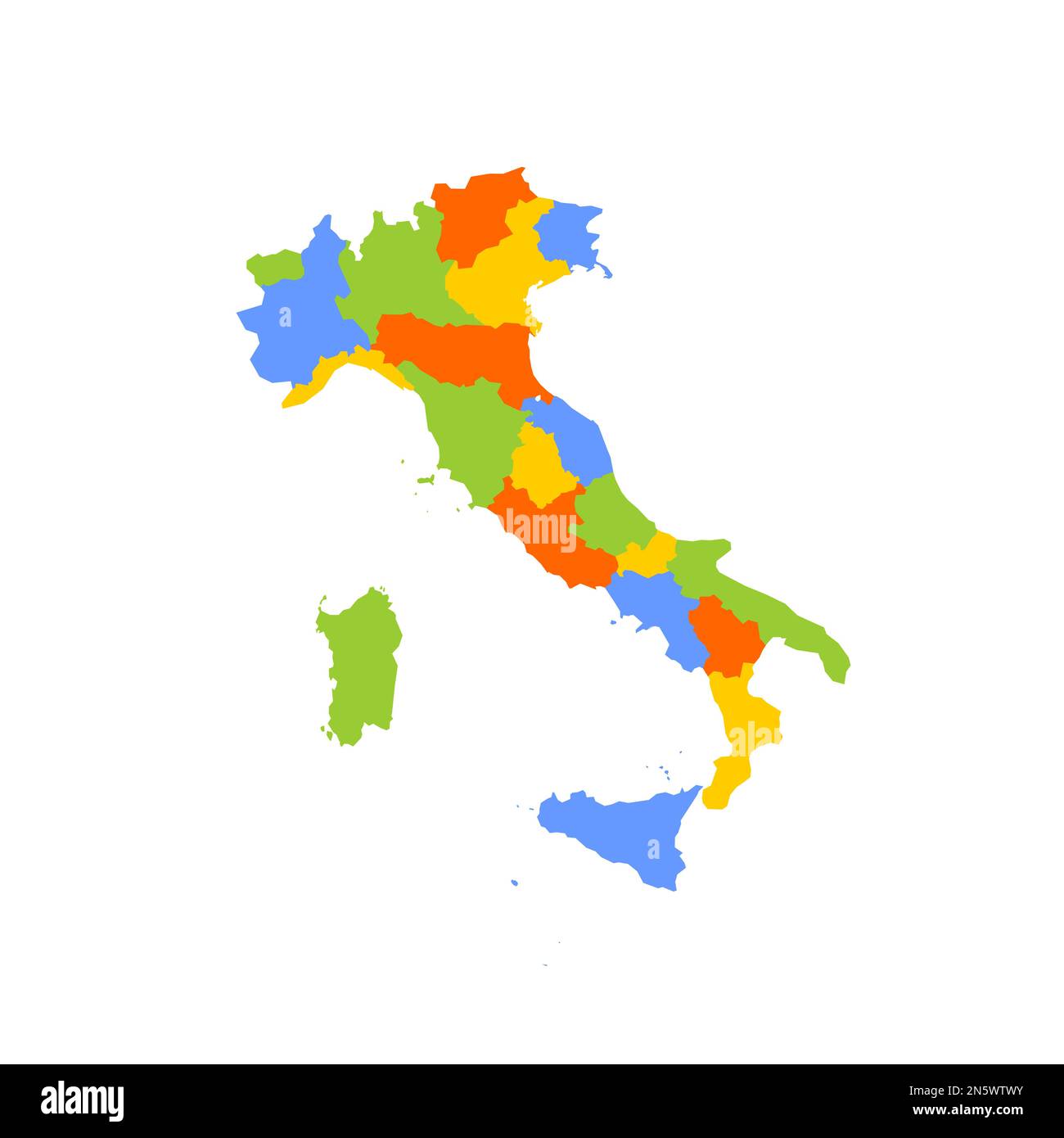 Italy political map of administrative divisions - regions. Blank colorful vector map. Stock Vector