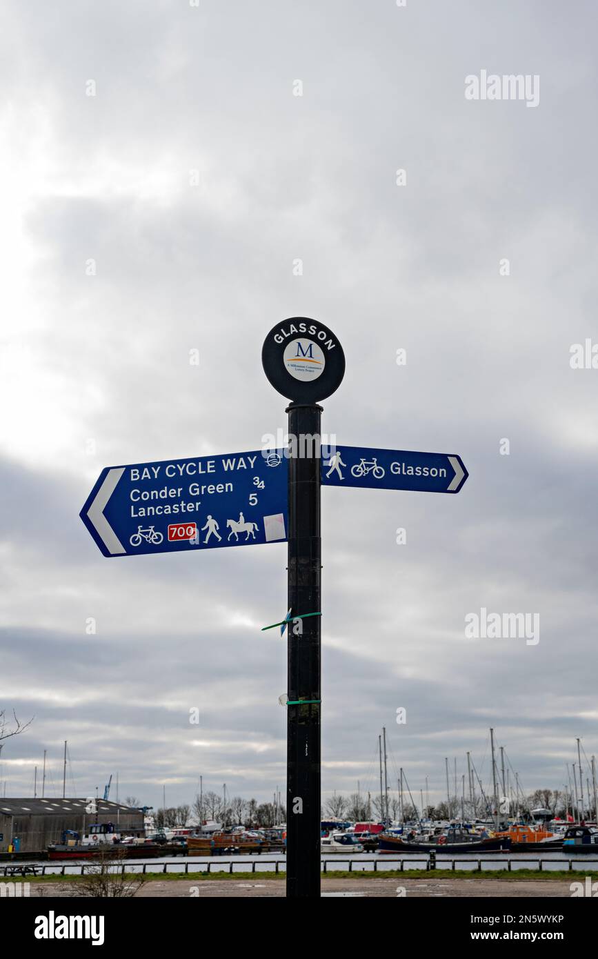 Signpost at Glasson Dock, Lancashire Stock Photo
