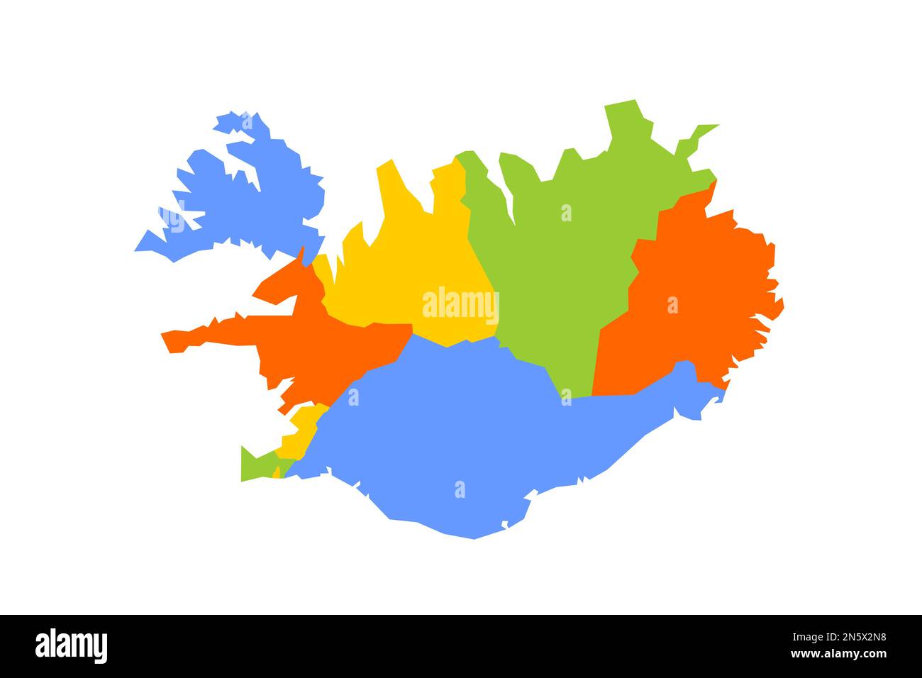 Iceland political map of administrative divisions - regions. Blank colorful vector map. Stock Vector