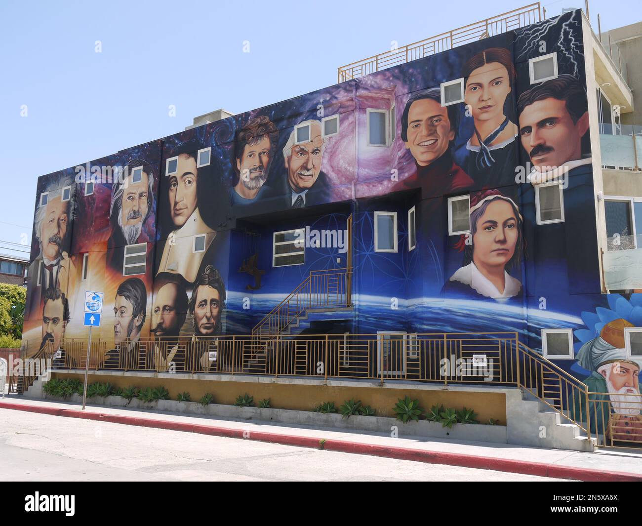 Luminaries of Pantheism mural on the Paradise Project’s California headquarters at 2201 Ocean Front Walk, Venice, CA - May 2015 Stock Photo