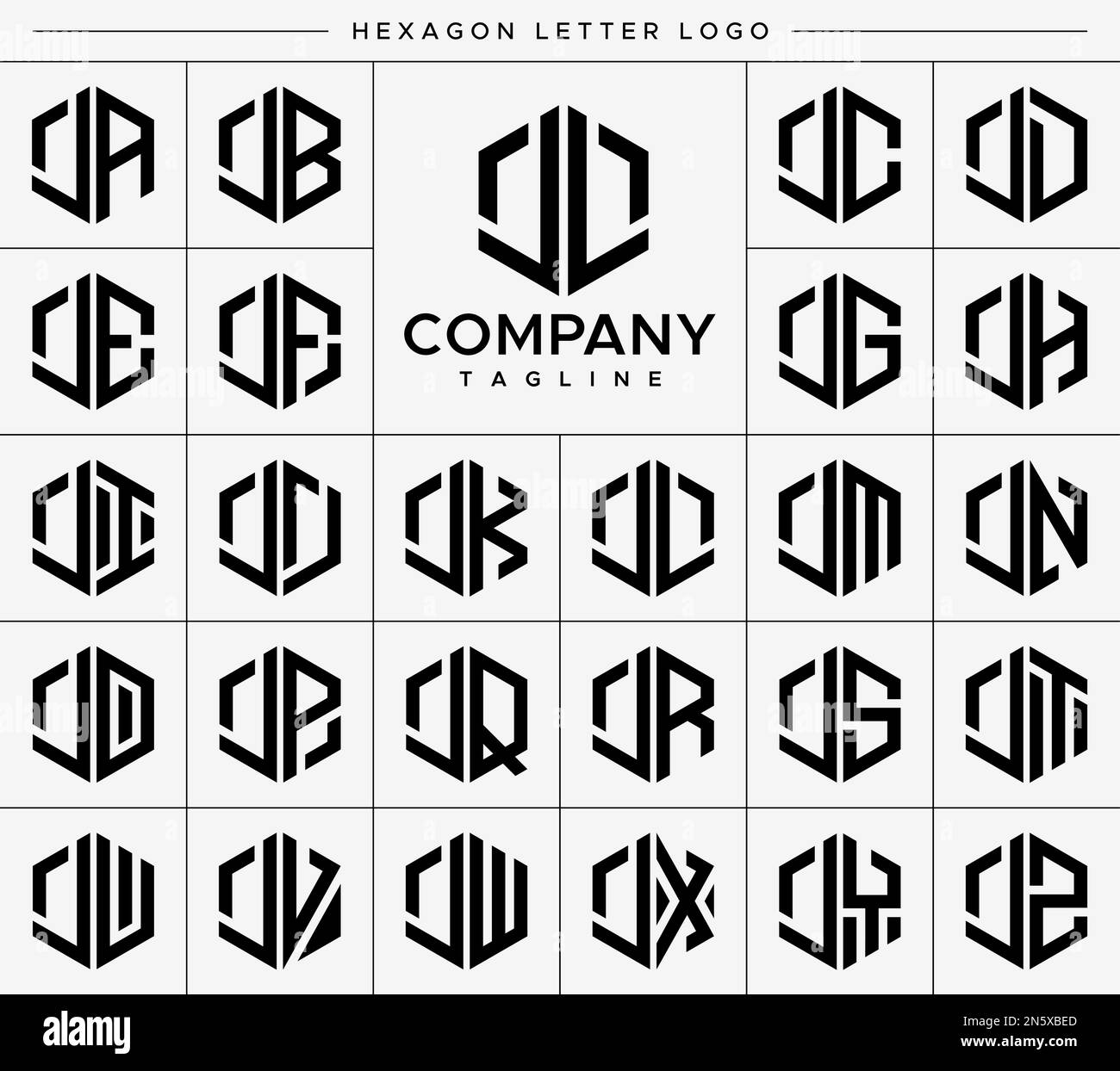 Modern hexagon J letter logo design vector set. Hexagonal JL J logo graphic. Stock Vector