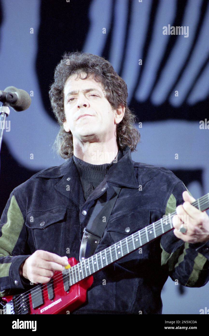 Lou Reed 1996 American musician Lou Reed performs at the Mandela concert at London's ...