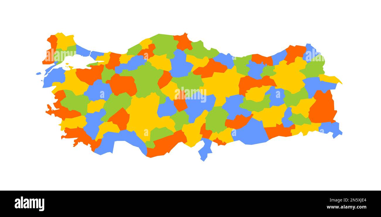 Turkey political map of administrative divisions - provinces. Blank colorful vector map. Stock Vector