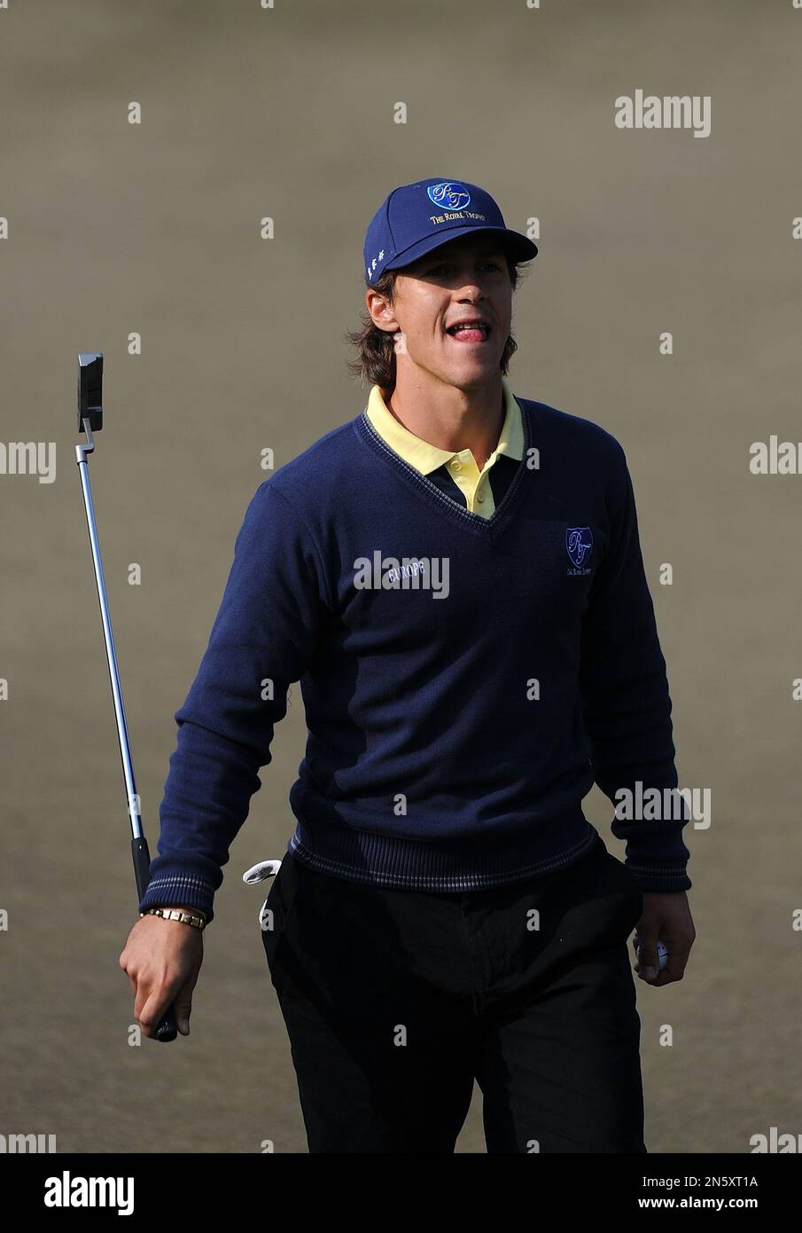 Thorbjorn Olesen of Denmark walks on the 10th hole during the Four-Ball  Match, at the Royal Trophy Europe vs Asia Golf Championship at Dragon Lake  Golf Club in Guangzhou, in southern China's