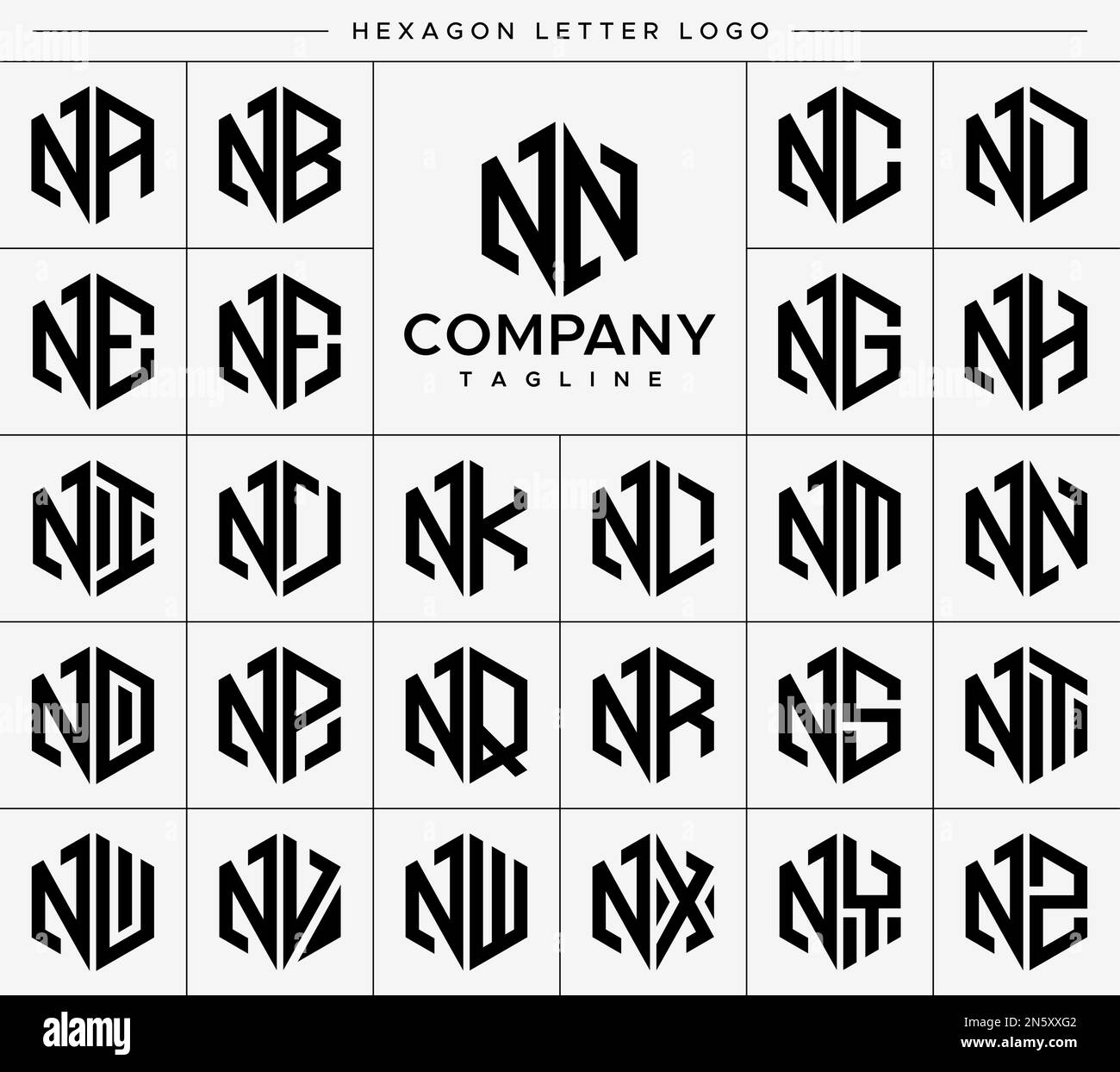 Modern hexagon N letter logo design vector set. Hexagonal NN N logo graphic. Stock Vector