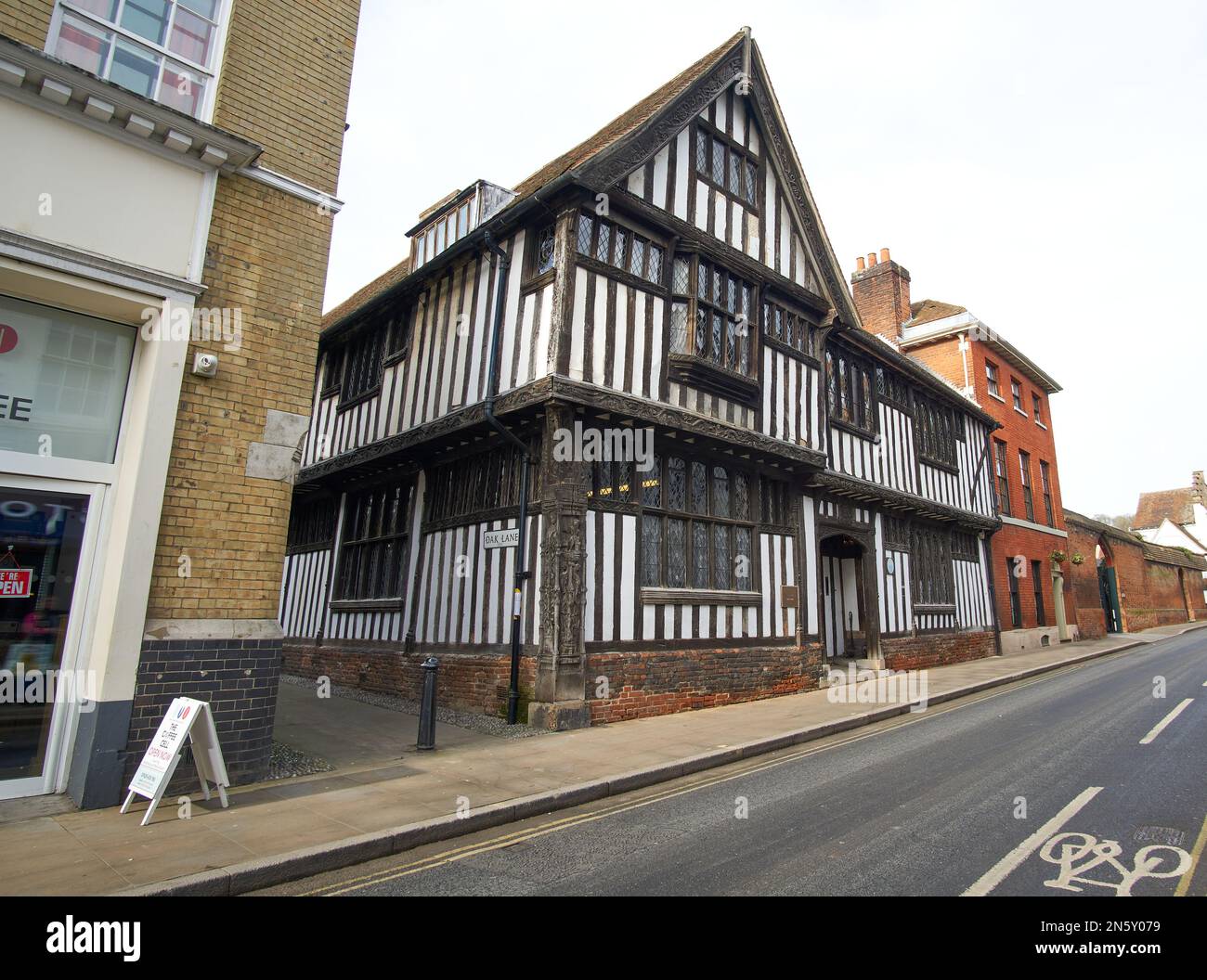 Ancient timber framed building in Ipswich town center, UK Stock Photo