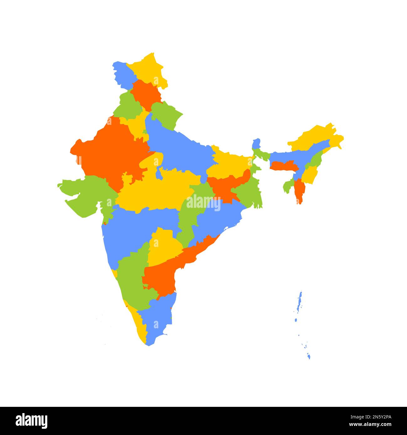 India political map of administrative divisions - states and union teritorries. Blank colorful vector map. Stock Vector