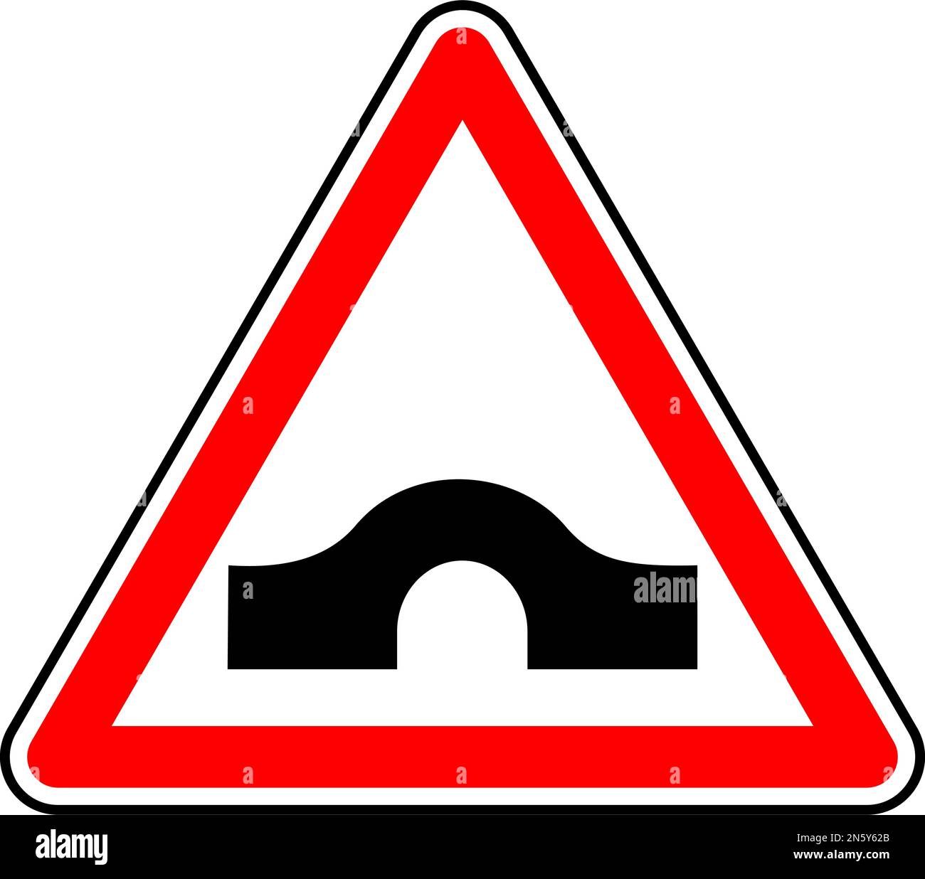 Vector graphic of a uk hump back bridge road sign. It consists of a depiction of a bridge with a sudden hump and a tunnel for a canal or railway line Stock Vector