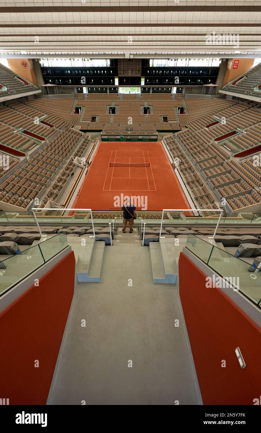 Central court Philippe Chatrier at Roland Garros , Paris Stock Photo