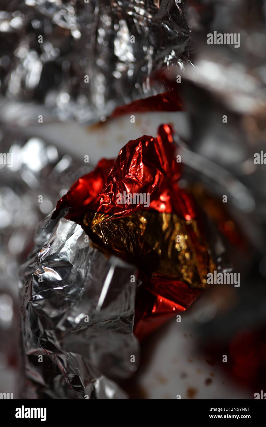 Red and silver aluminum foliage close up abstract background modern big ...