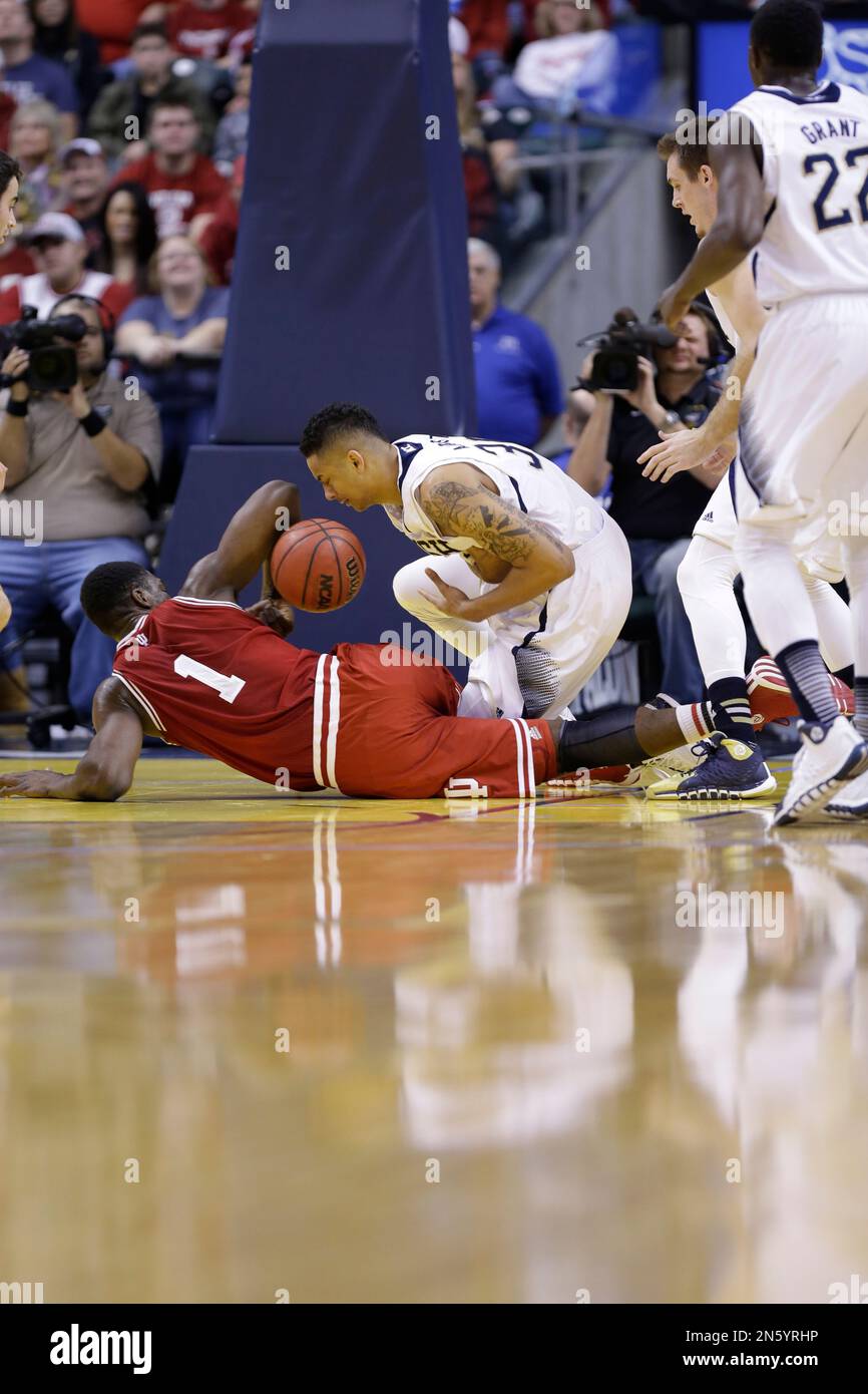 Notre Dame forward Zach Auguste, top, and Indiana forward Noah Vonleh