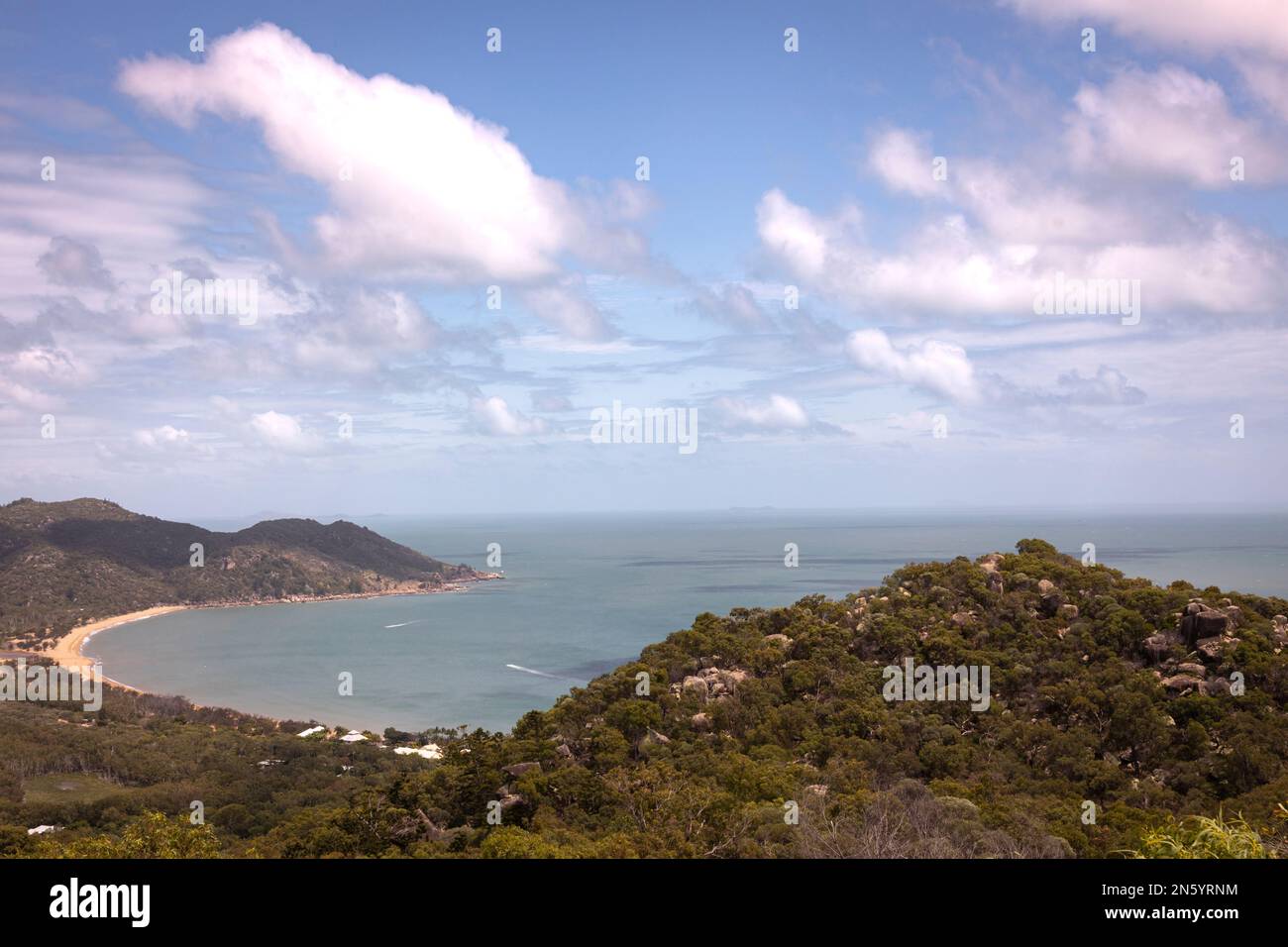 An aerial shot of Horseshoe Bay on Island in Townsville