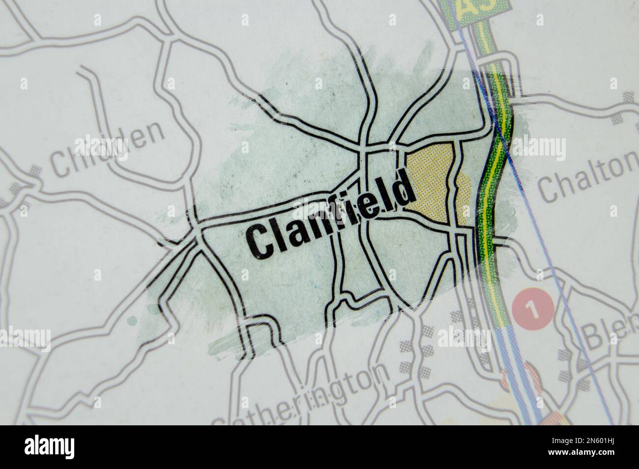 Clanfield, Hampshire, United Kingdom atlas map town name paint Stock