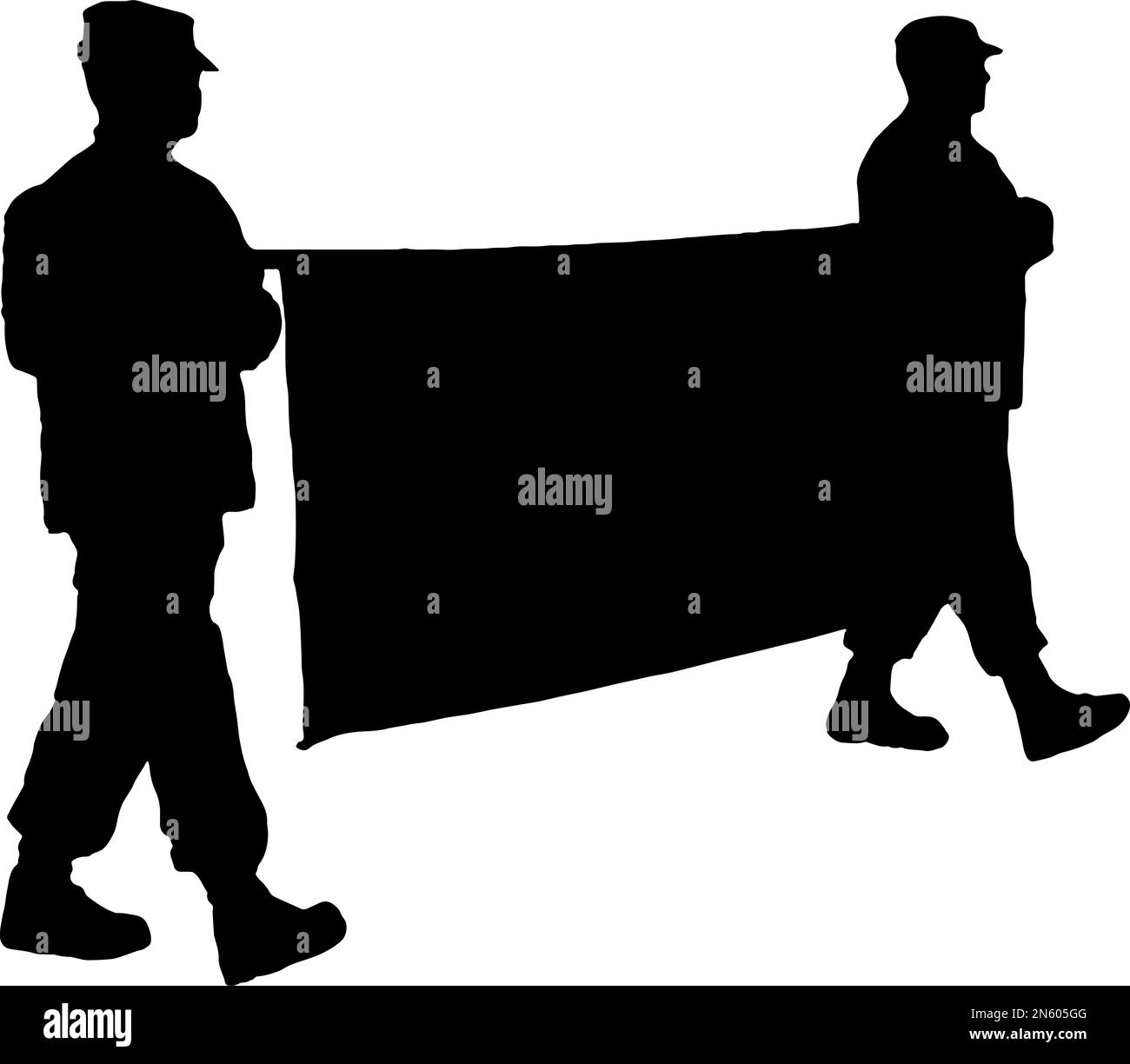 Silhouette of soldiers carrying a banner during a parade Stock Vector