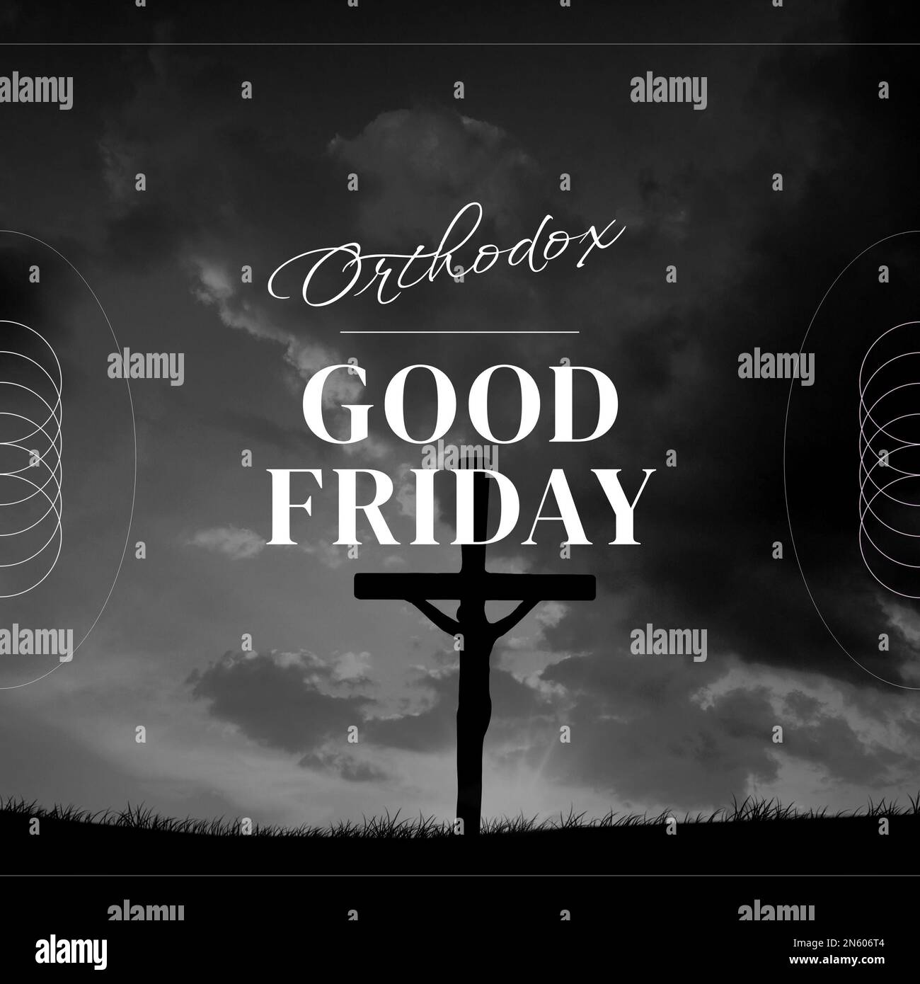 Composition of orthodox good friday text over clouds and cross. Orthodox good friday and