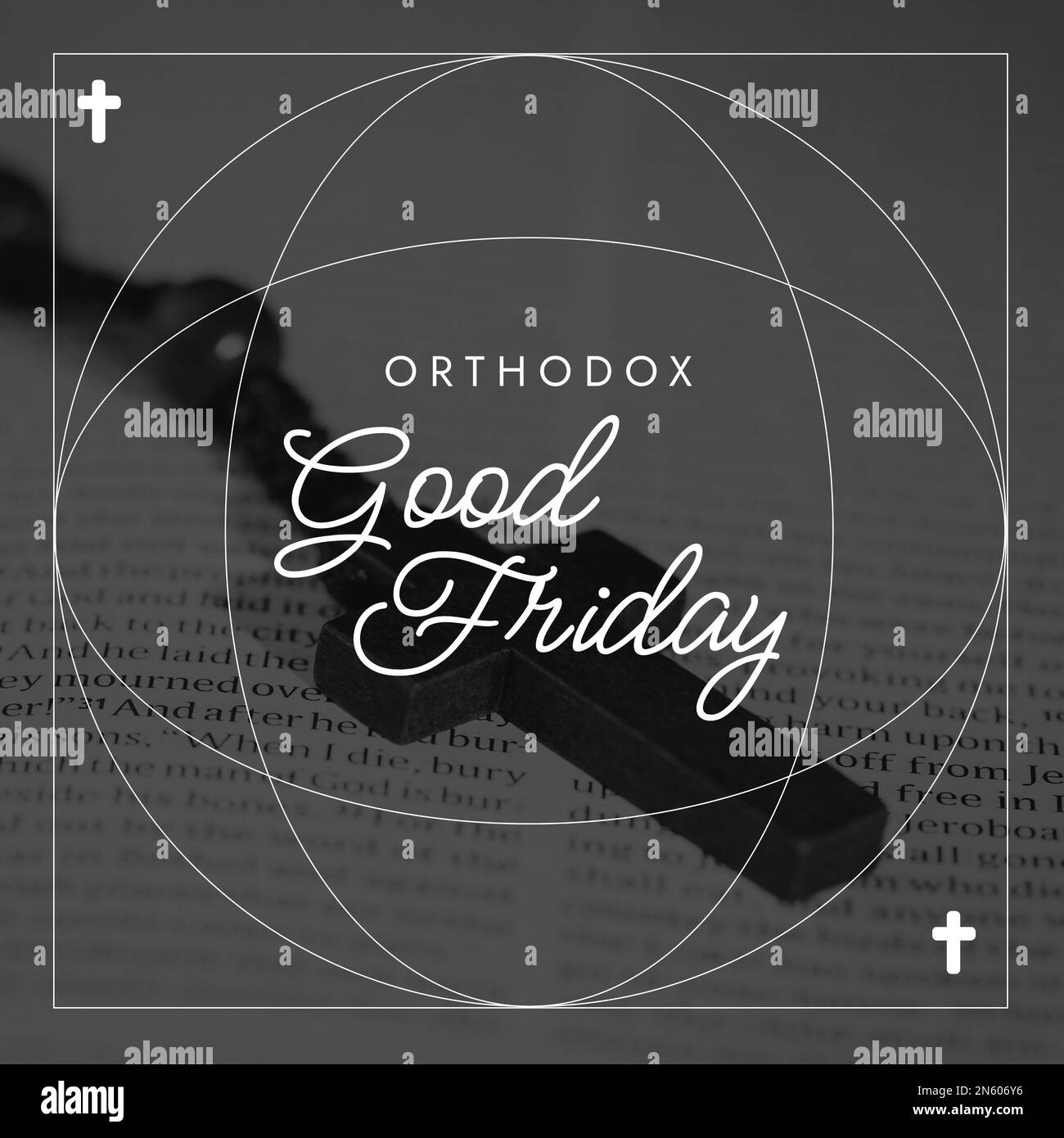 Composition of orthodox good friday text over bible and cross. Orthodox