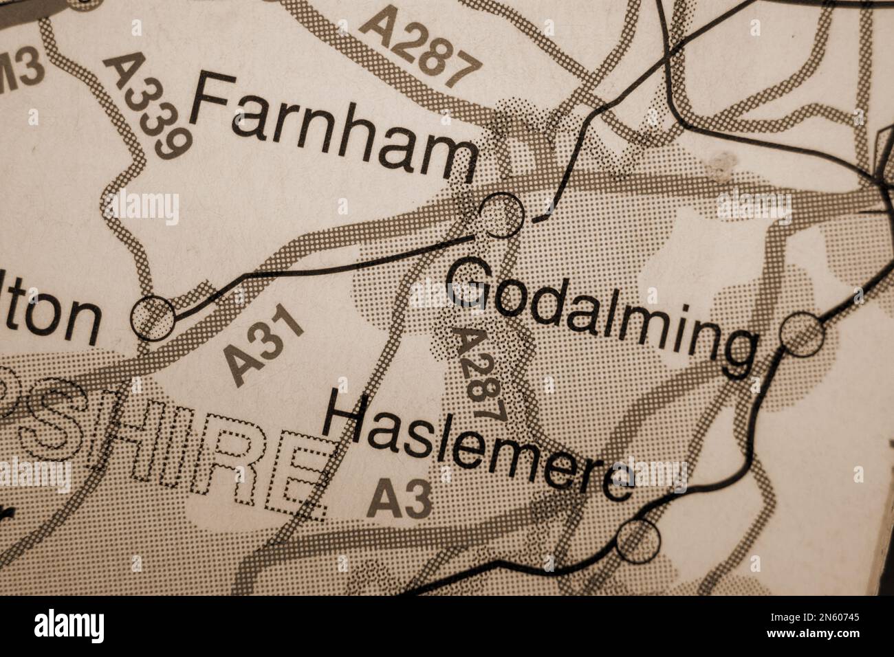 Godalming, United Kingdom atlas map town name sepia Stock Photo Alamy