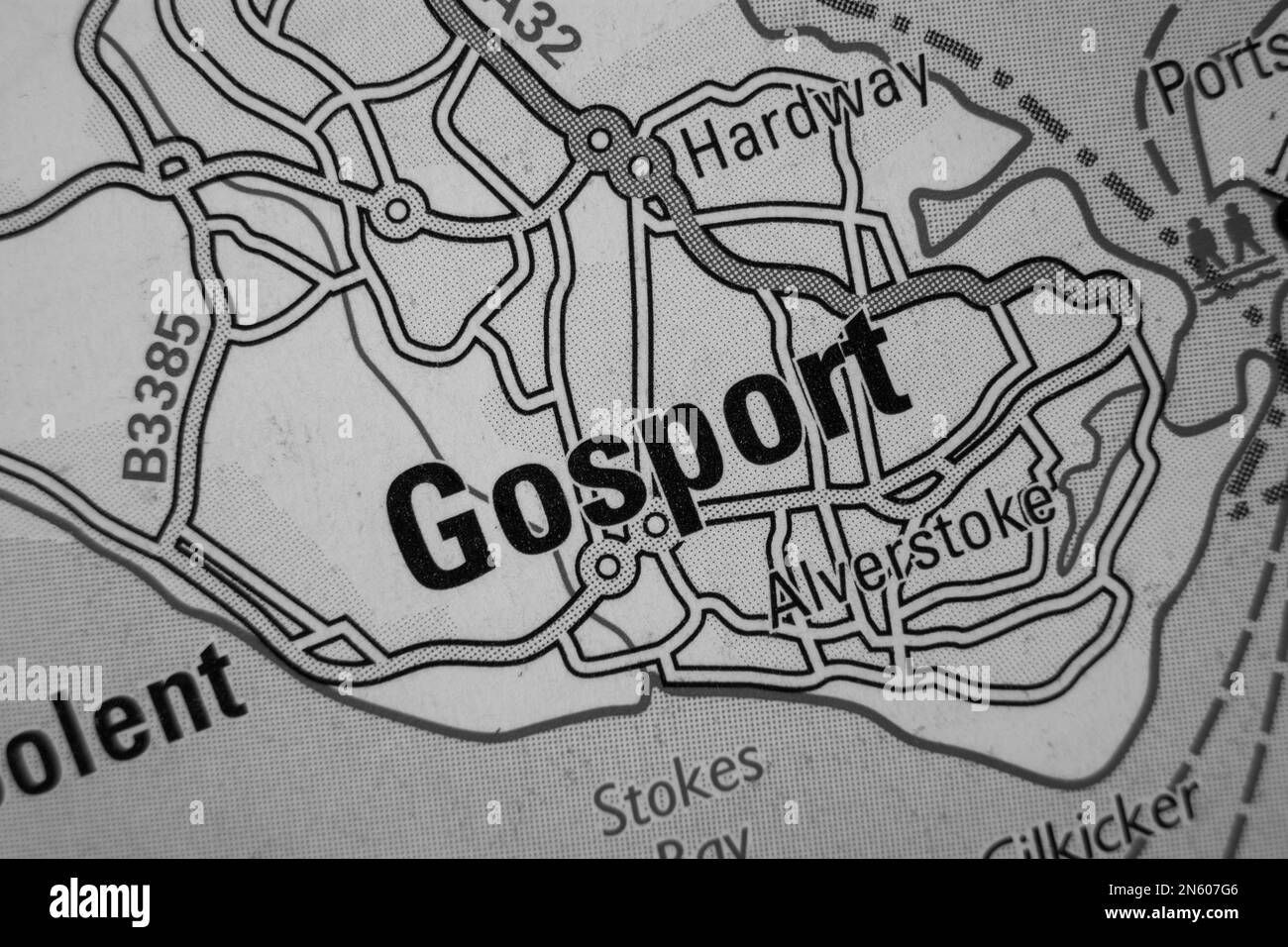 Gosport, Hampshire, United Kingdom atlas map town name black and