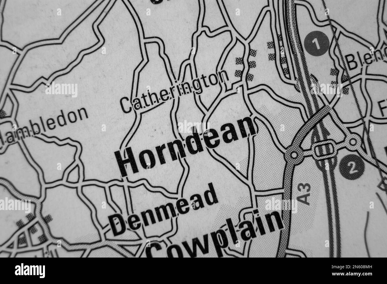 Horndean, Hampshire, United Kingdom atlas map town name black and